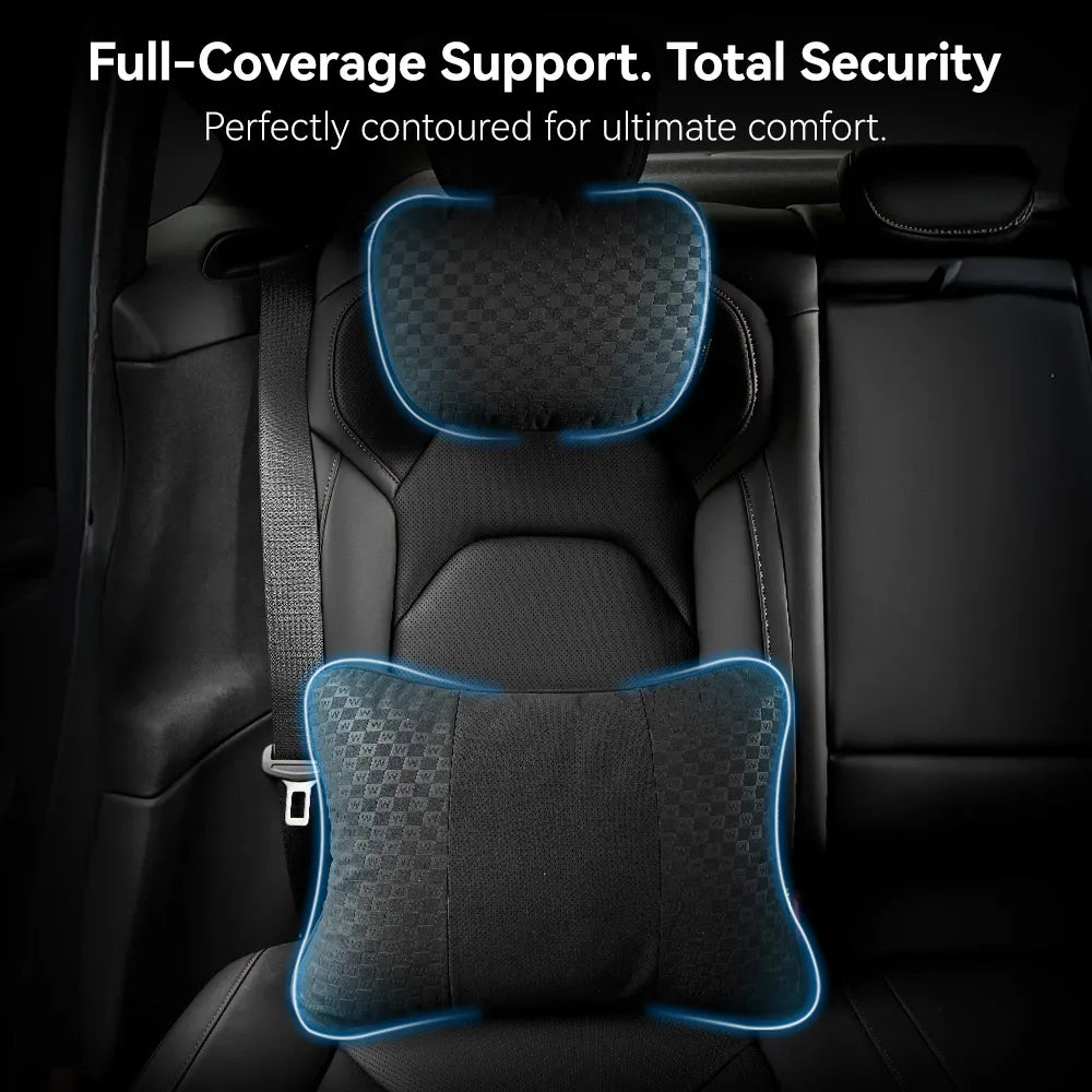 3W Car Neck Pillow & Lumbar Pillow Set with Adjustable Strap Washable