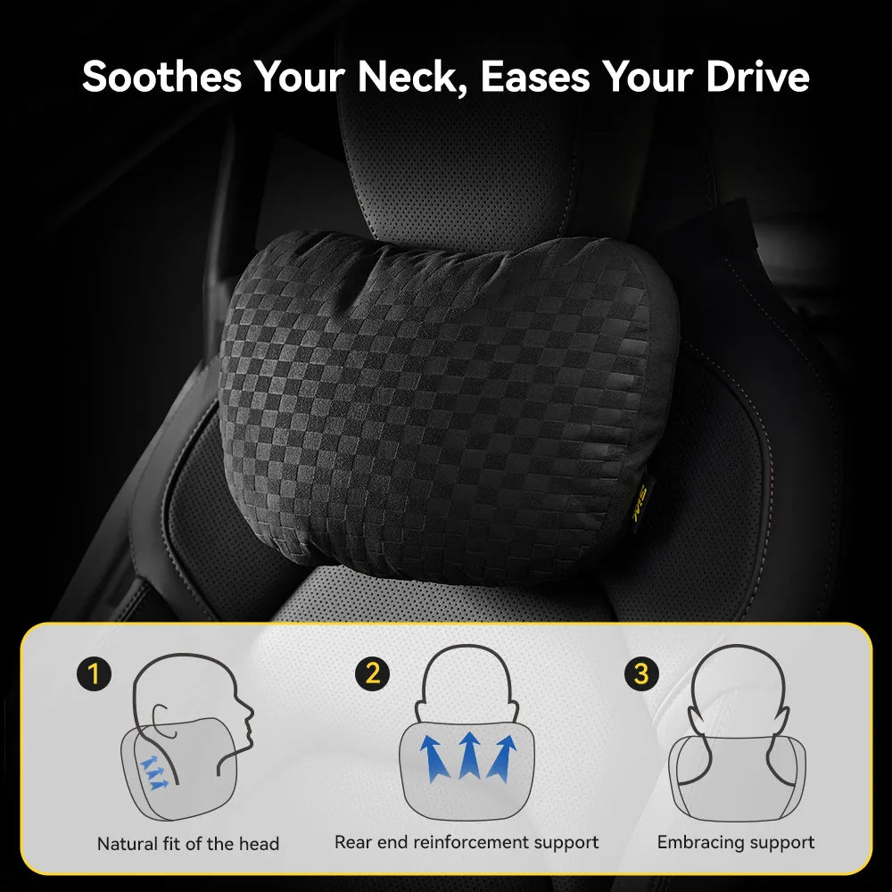 3W Car Neck Pillow & Lumbar Pillow Set with Adjustable Strap Washable