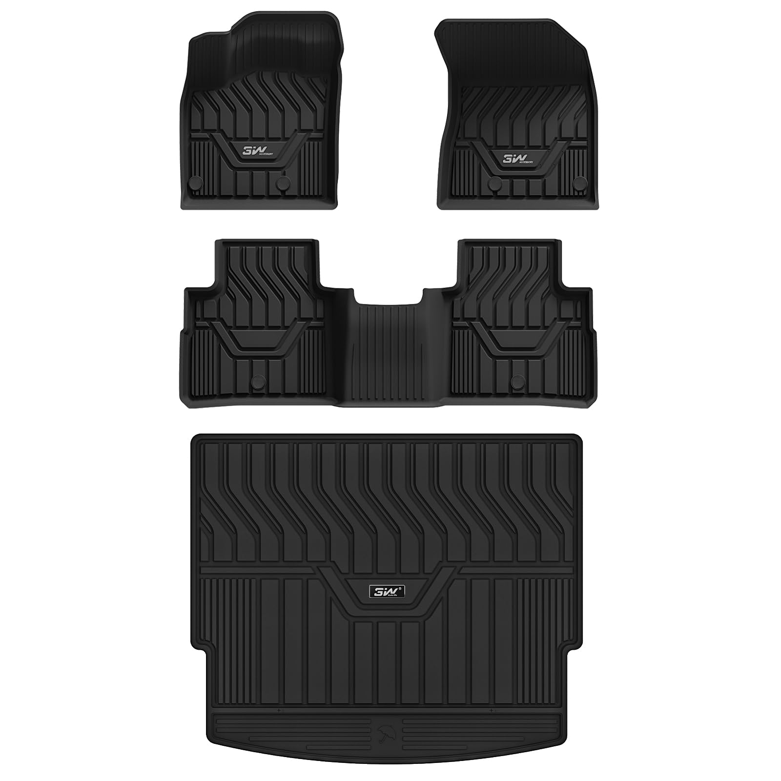 3W Nissan Rogue 2021-2023 Custom Floor Mats TPE Material & All-Weather Protection Vehicles & Parts 3Wliners 2021-2023 Rogue 2021-2023 1st&2nd Rows + Trunk Mat