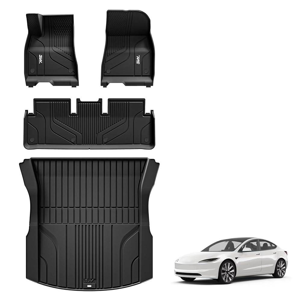 3W Tesla Model 3 2024 Highland New Generation Custom Floor Mats / Trunk Mats TPE Material & All-Weather Protection Vehicles & Parts 3Wliners 2024 2024 Model 3 Highland New Generation 1st&2nd Row+ Trunk Mat