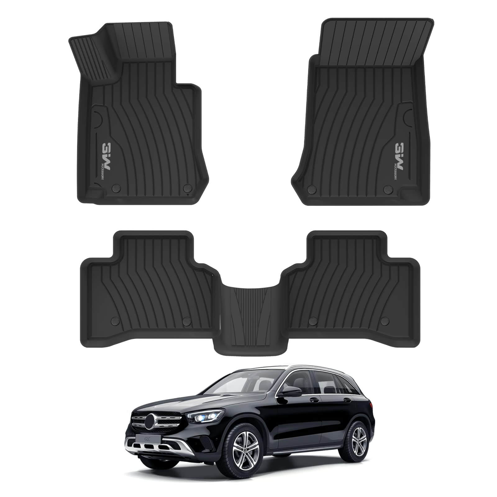 3W Mercedes-Benz GLC 2023 2024 Custom Floor Mats / Trunk Mat TPE Material & All-Weather Protection Vehicles & Parts 3Wliners 2023-2024 GLC 2023-2024 1st&2nd Row Mats