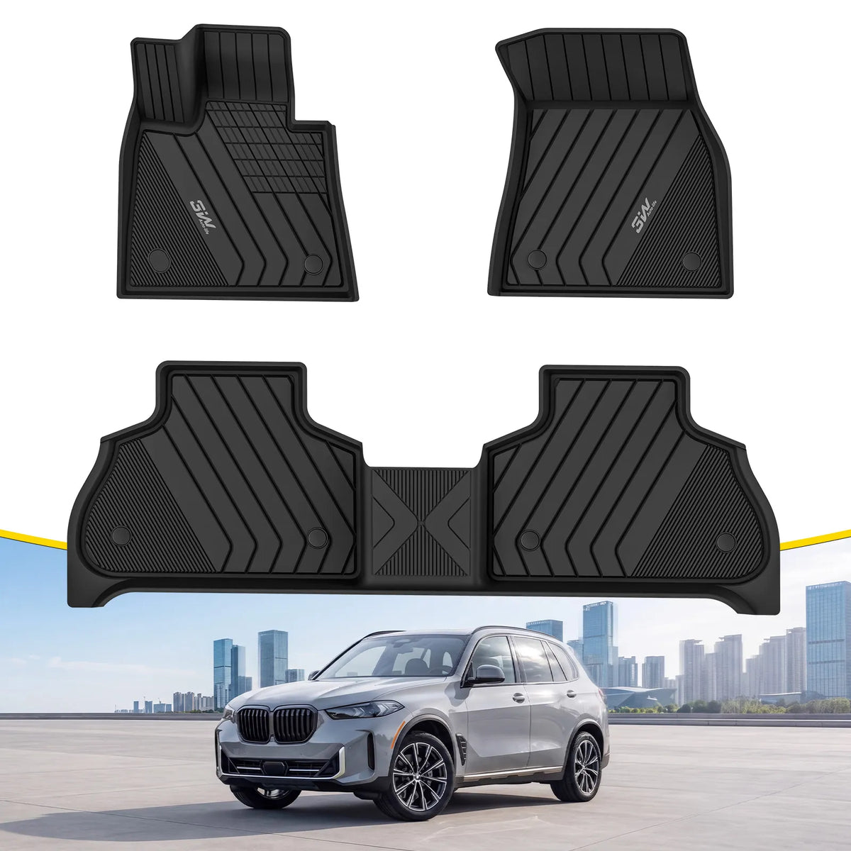 3W BMW X5 2019-2026 Custom Floor Mats / Trunk Mat TPE Material & All-Weather Protection Vehicles & Parts 3Wliners 2019-2025 X5 2019-2025 1st&2nd Row Mats Car Accessories Black