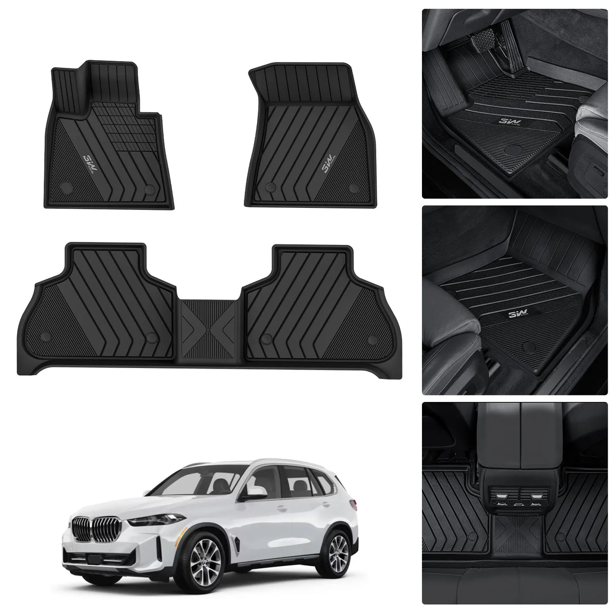 3W BMW X5 2019-2026 Custom Floor Mats / Trunk Mat TPE Material & All-Weather Protection Vehicles & Parts 3Wliners 2019-2025 X5 2019-2025 1st&2nd Row Mats Car Accessories Black