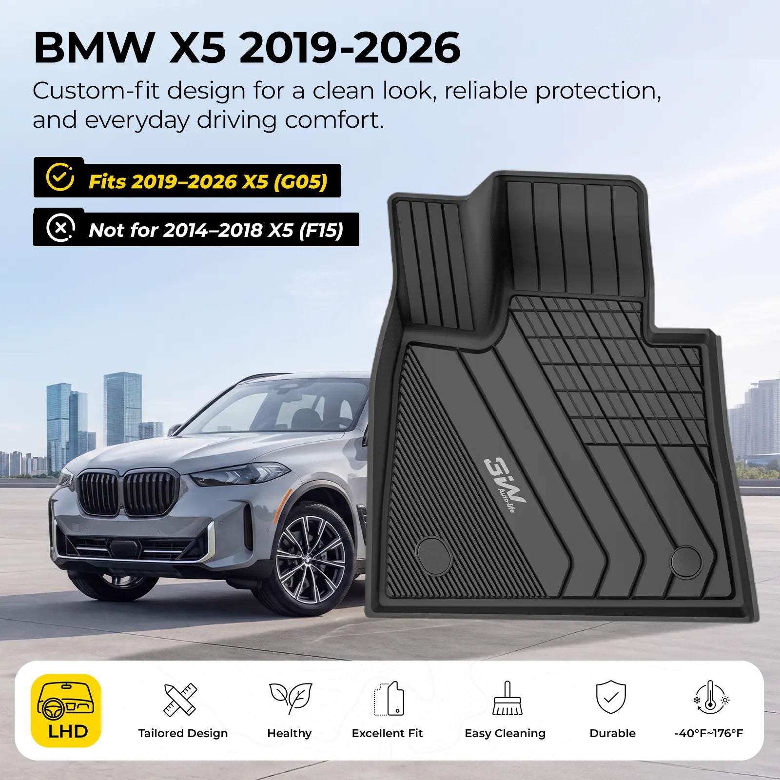 3W BMW X5 2019-2026 Custom Floor Mats / Trunk Mat TPE Material & All-Weather Protection Vehicles & Parts 3Wliners 2019-2025 X5 2019-2025 1st&2nd Row Mats Car Accessories Black