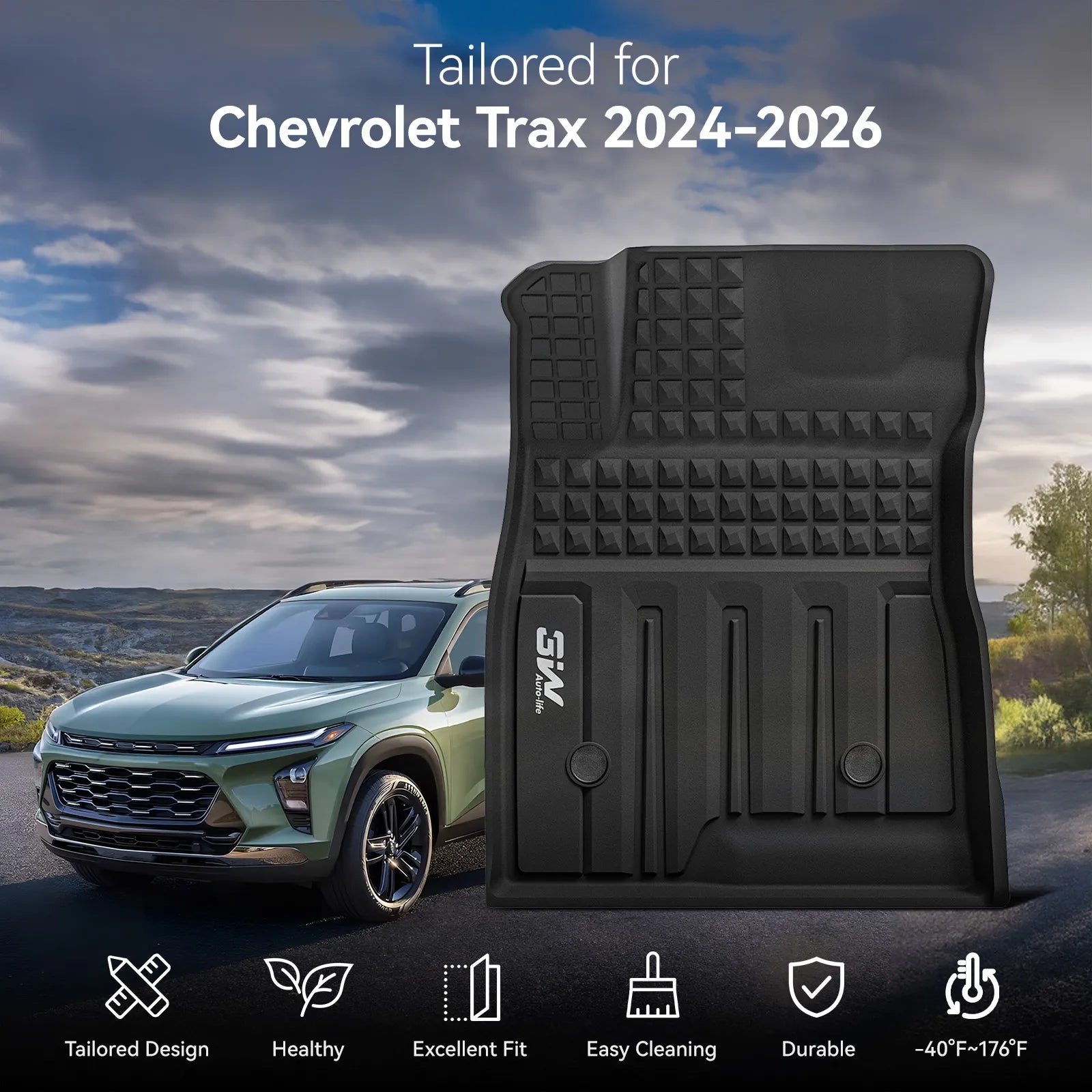 3W Floor Mats for Chevy Trax 2024 2025 2026, All Weather TPE Custom Fit Floor Mats for Cars, Car Mats Full Set for Chevy Trax Accessories, Black