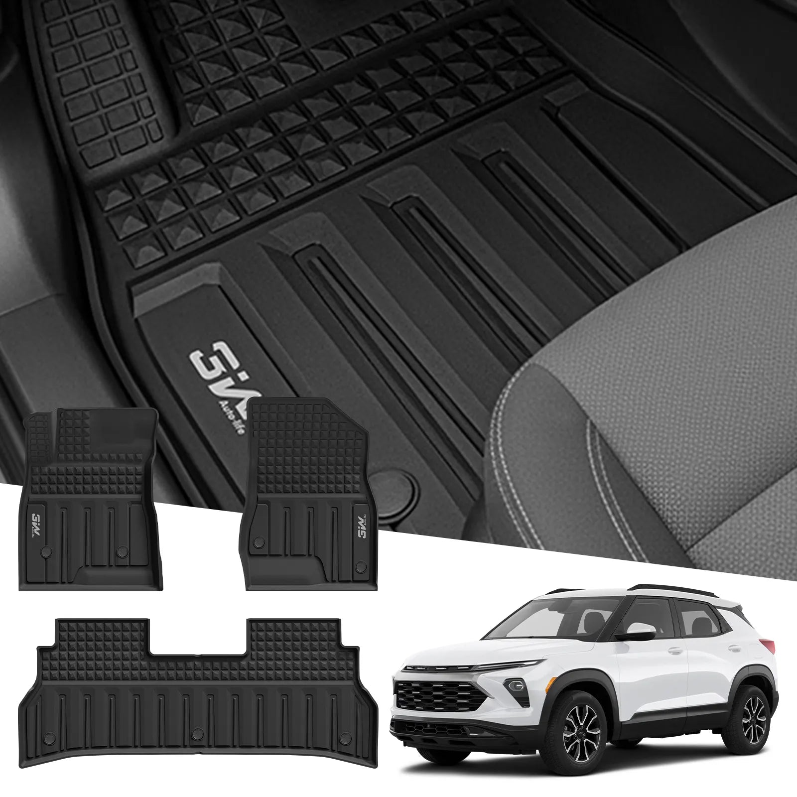 3W Floor Mats for Chevy Trax 2024 2025 2026, All Weather TPE Custom Fit Floor Mats for Cars, Car Mats Full Set for Chevy Trax Accessories, Black