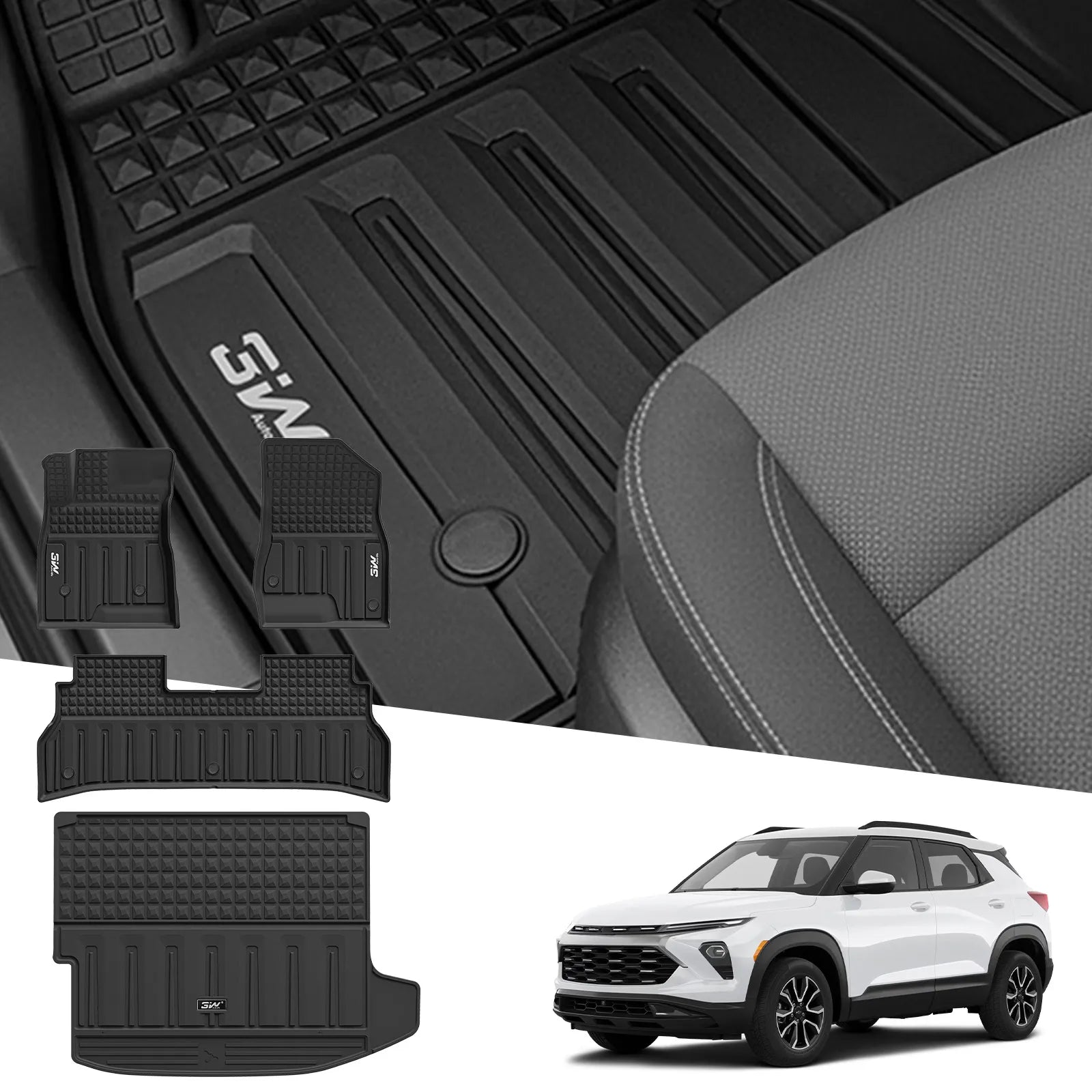 3W Floor Mats & Cargo Liner for Chevy Trax 2024 2025 2026, All Weather TPE Custom Fit Floor Mats for Cars, Car Mats Full Set for Chevy Trax Accessories, Black