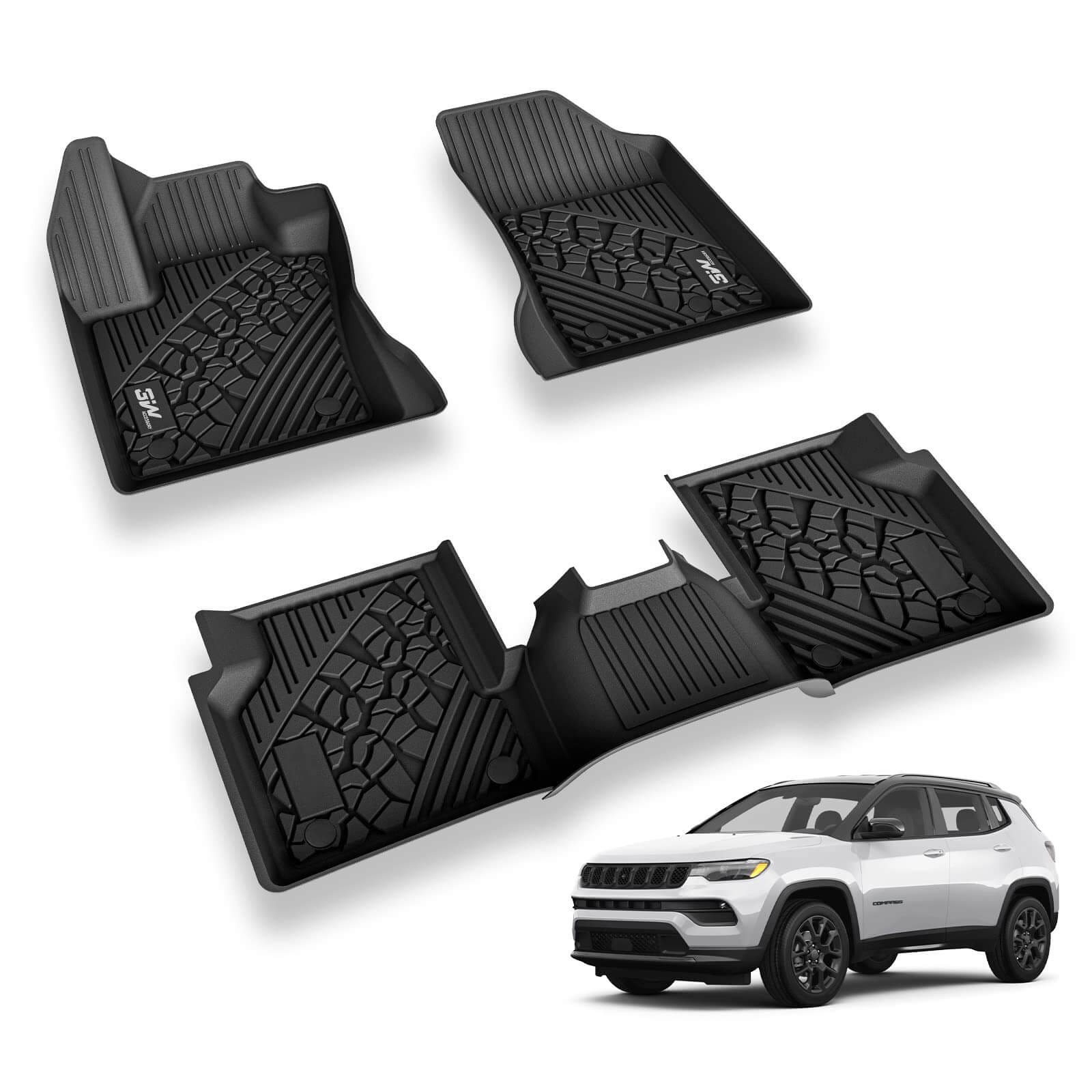 3W Jeep Compass 2017-2024 Custom Floor Mats TPE Material & All-Weather Protection Vehicles & Parts 3Wliners 2017-2024 Compass 2017-2024 1st&2nd Row Mats