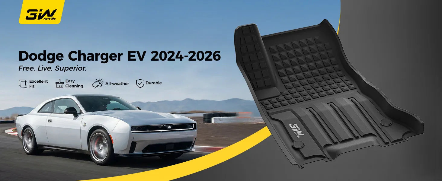 3W Floor Mats & Cargo Liner & Seatback Mats for 2024-2025 2026 Dodge Charger EV Daytona (Fit 2-Door, Not for 4-Door) Scat Pack & R/T, All Weather TPE Custom Fit Car Mats Floor Liners Full Set, Black