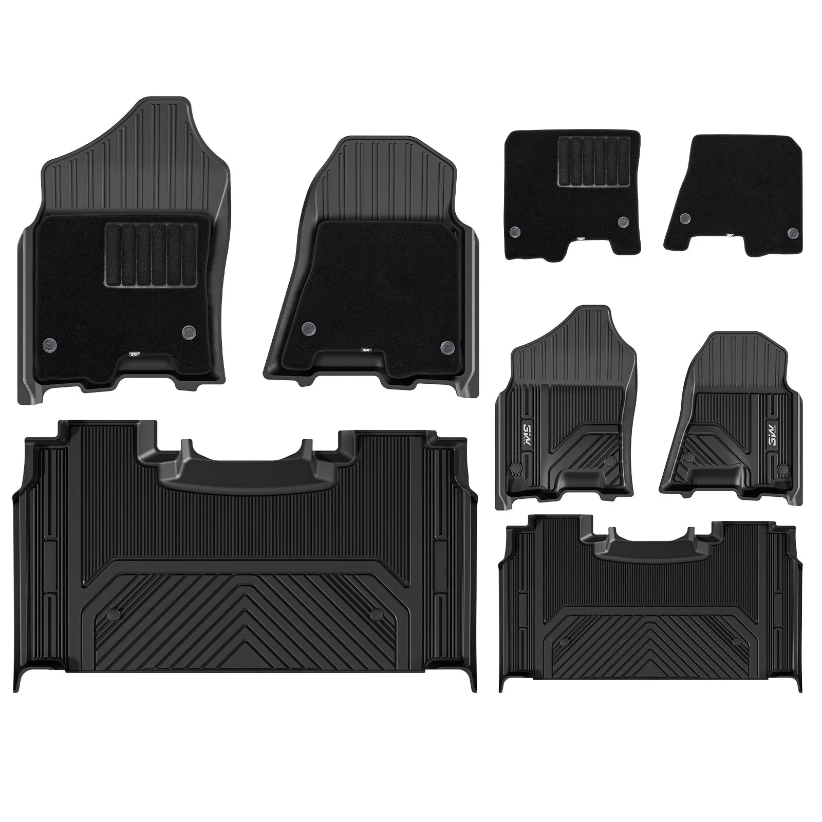 3W Floor Mats Fit for 2019-2024 Dodge Ram 1500 Crew Cab New Body (NOT Classic Models) with Original Storage All Weather TPE Accessories Custom Fit Dodge Ram 1500 Floor Liner Full Set Car Mats