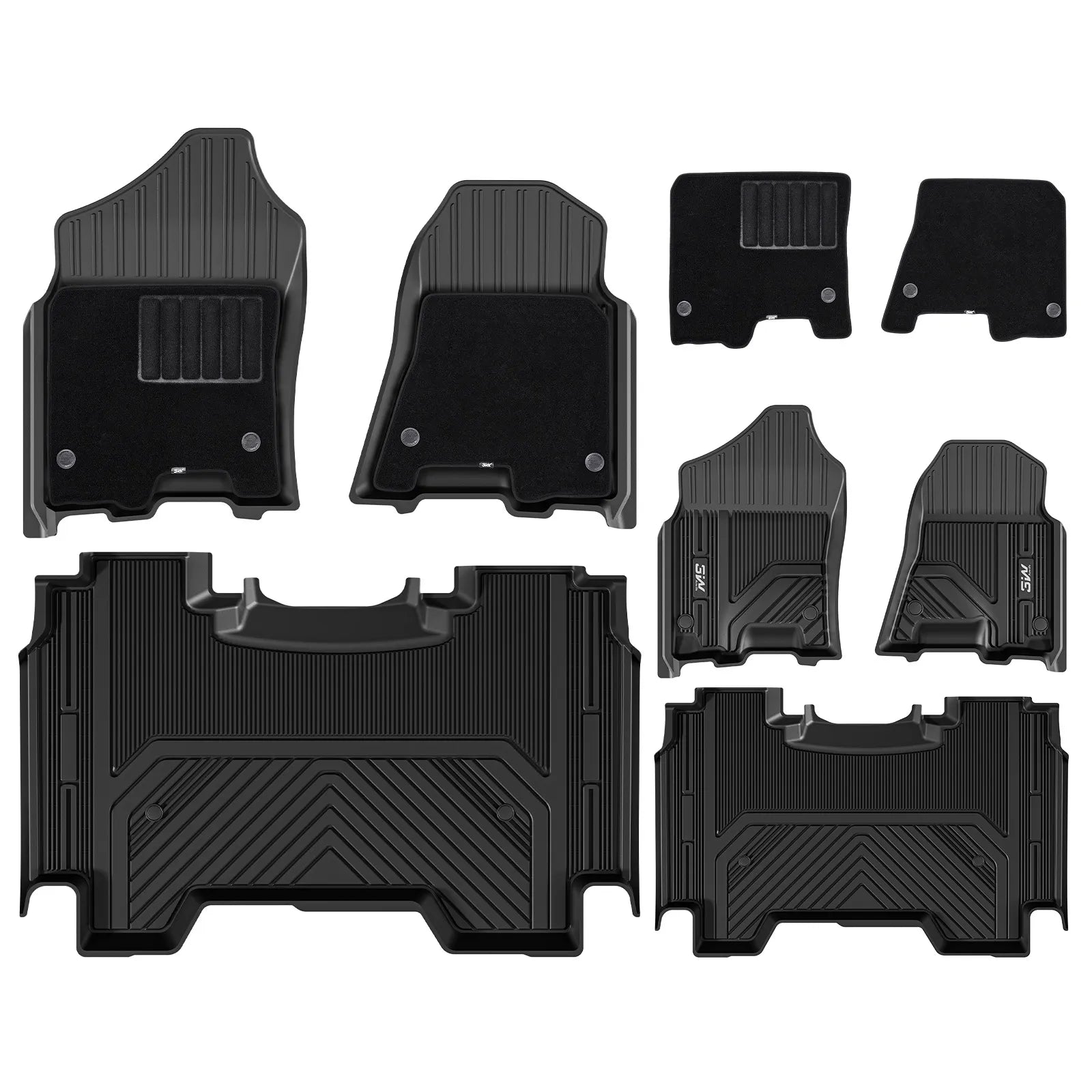 3W Floor Mats Fit for 2019-2024 Dodge Ram 1500 Crew Cab New Body (NOT Classic Models) Without Storage, TPE All Weather Custom Fit Floor Liner for Ram 1500, 1st and 2nd Row Full Set Car Mats