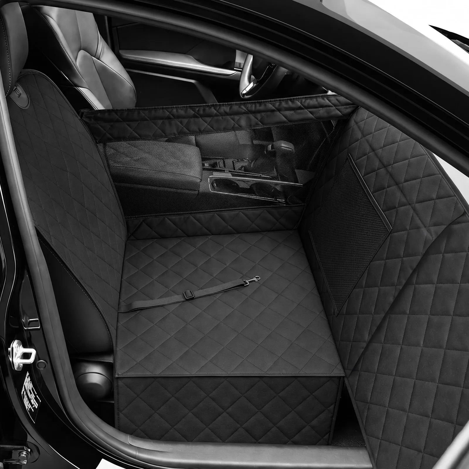 Front Seat Dog Car Seat with Safety Buckle Detachable & Waterproof Car Door Full Protection Pet Scratch-Proof Black Passenger Seats Cover Protector for SUV Trucks