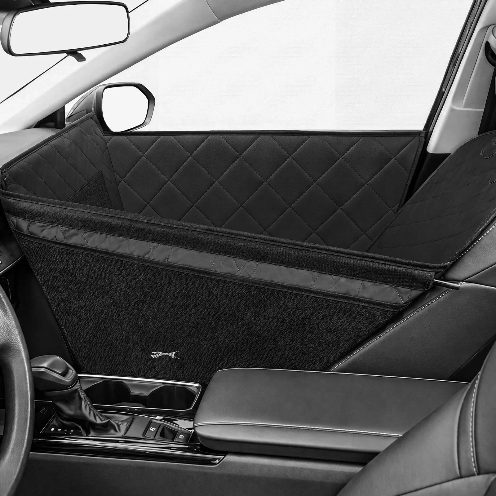 Front Seat Dog Car Seat with Safety Buckle Detachable & Waterproof Car Door Full Protection Pet Scratch-Proof Black Passenger Seats Cover Protector for SUV Trucks
