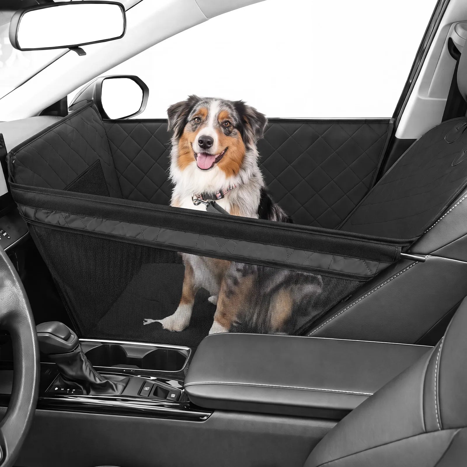 Front Seat Dog Car Seat with Safety Buckle Detachable & Waterproof Car Door Full Protection Pet Scratch-Proof Black Passenger Seats Cover Protector for SUV Trucks