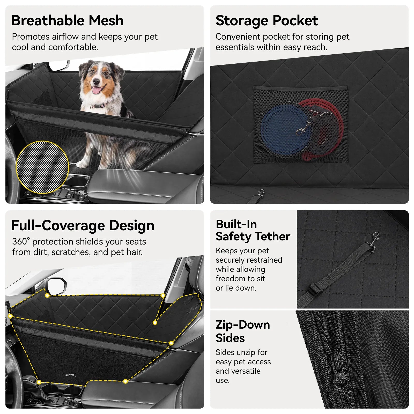 Front Seat Dog Car Seat with Safety Buckle Detachable & Waterproof Car Door Full Protection Pet Scratch-Proof Black Passenger Seats Cover Protector for SUV Trucks