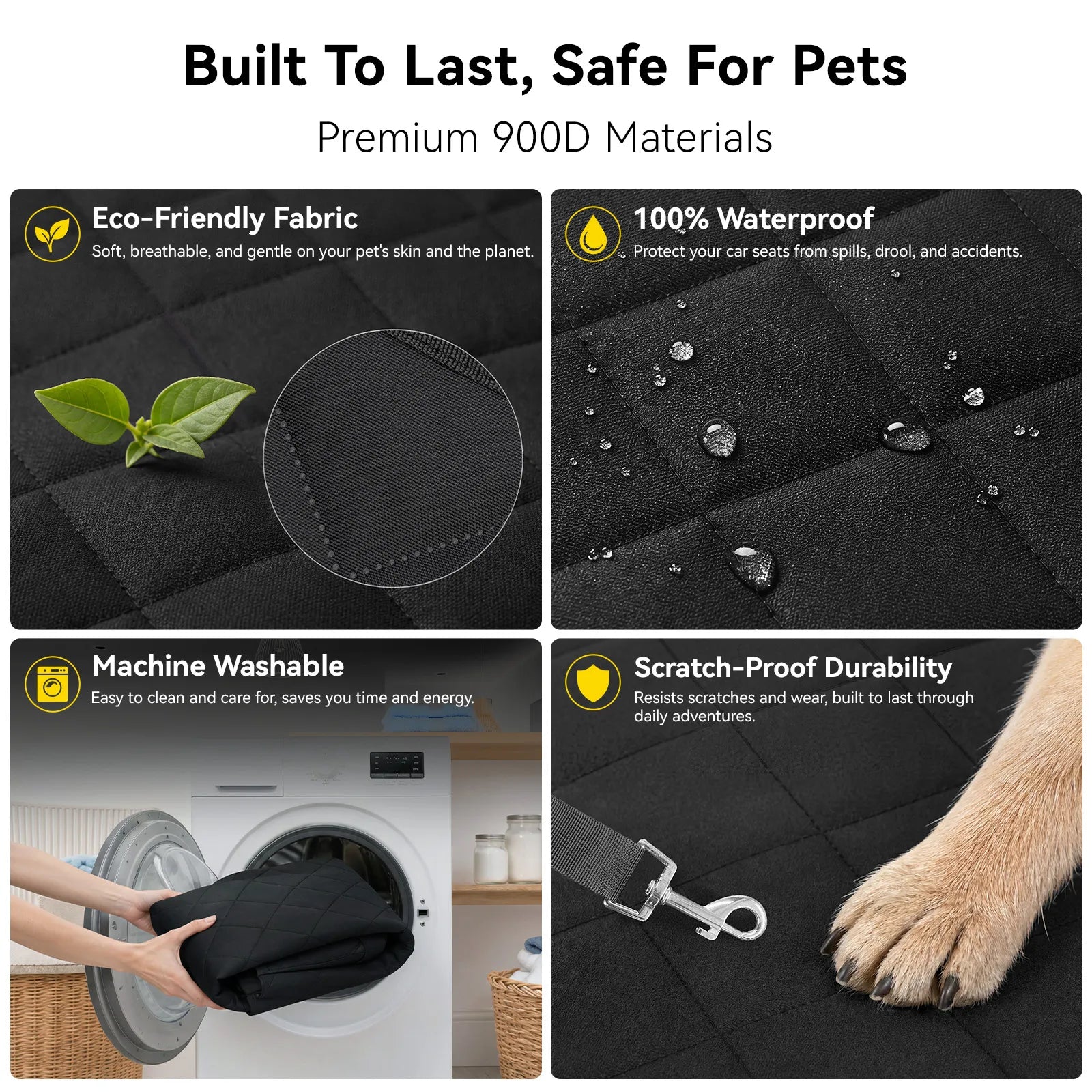 Front Seat Dog Car Seat with Safety Buckle Detachable & Waterproof Car Door Full Protection Pet Scratch-Proof Black Passenger Seats Cover Protector for SUV Trucks