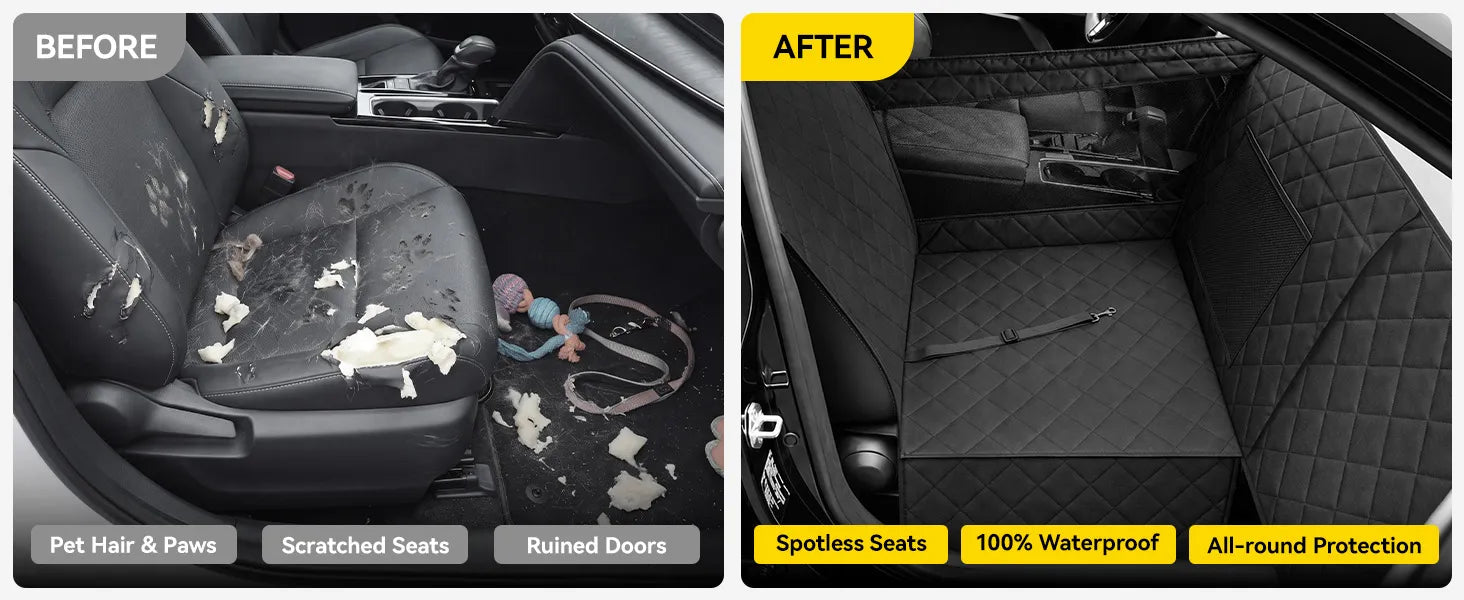 Front Seat Dog Car Seat with Safety Buckle Detachable & Waterproof Car Door Full Protection Pet Scratch-Proof Black Passenger Seats Cover Protector for SUV Trucks