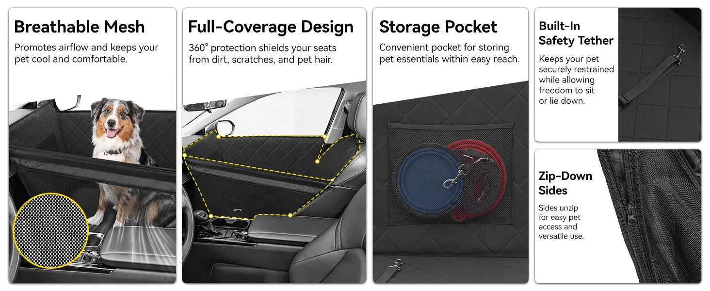 Front Seat Dog Car Seat with Safety Buckle Detachable & Waterproof Car Door Full Protection Pet Scratch-Proof Black Passenger Seats Cover Protector for SUV Trucks