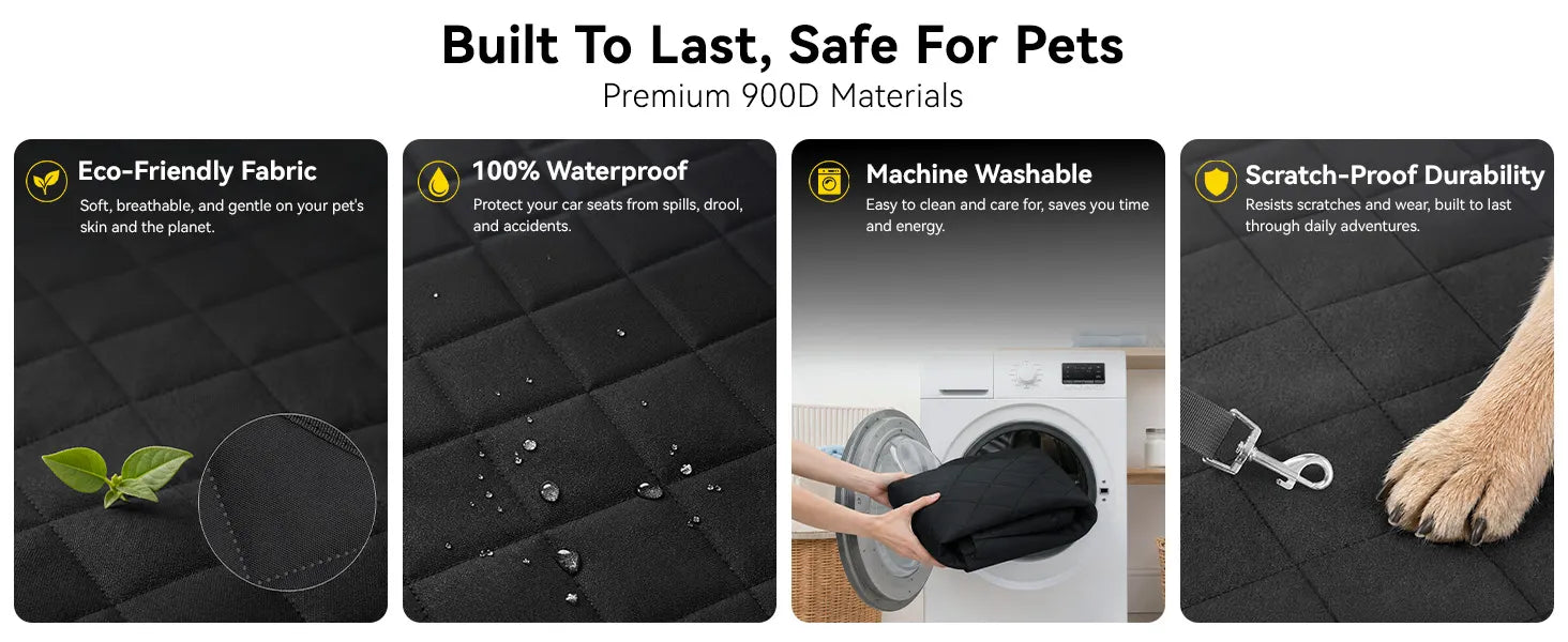 Front Seat Dog Car Seat with Safety Buckle Detachable & Waterproof Car Door Full Protection Pet Scratch-Proof Black Passenger Seats Cover Protector for SUV Trucks