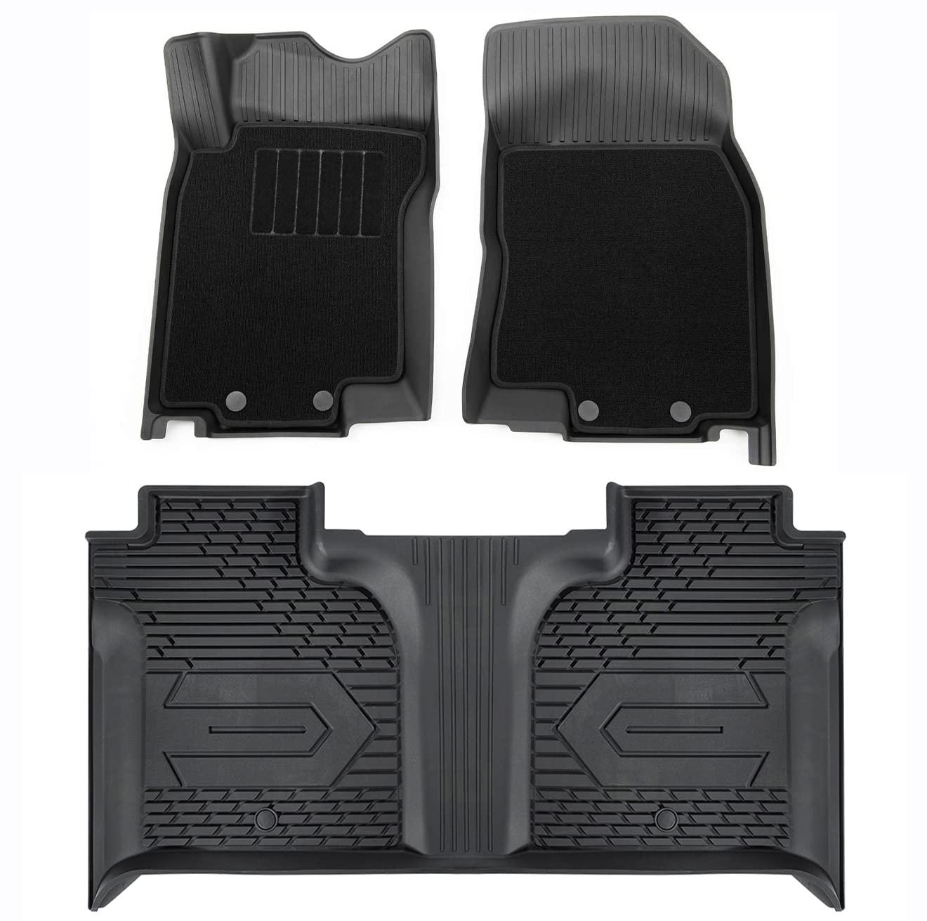 3W Custom Floor Mats 2019-2024 Chevy / Chevrolet Silverado 1500 2500 HD/3500HD Crew Cab TPE Material & All-Weather Protection Vehicles & Parts 3Wliners 2019-2024 Silverado 2019-2024 1st&2nd Row Mats with Front Carpet