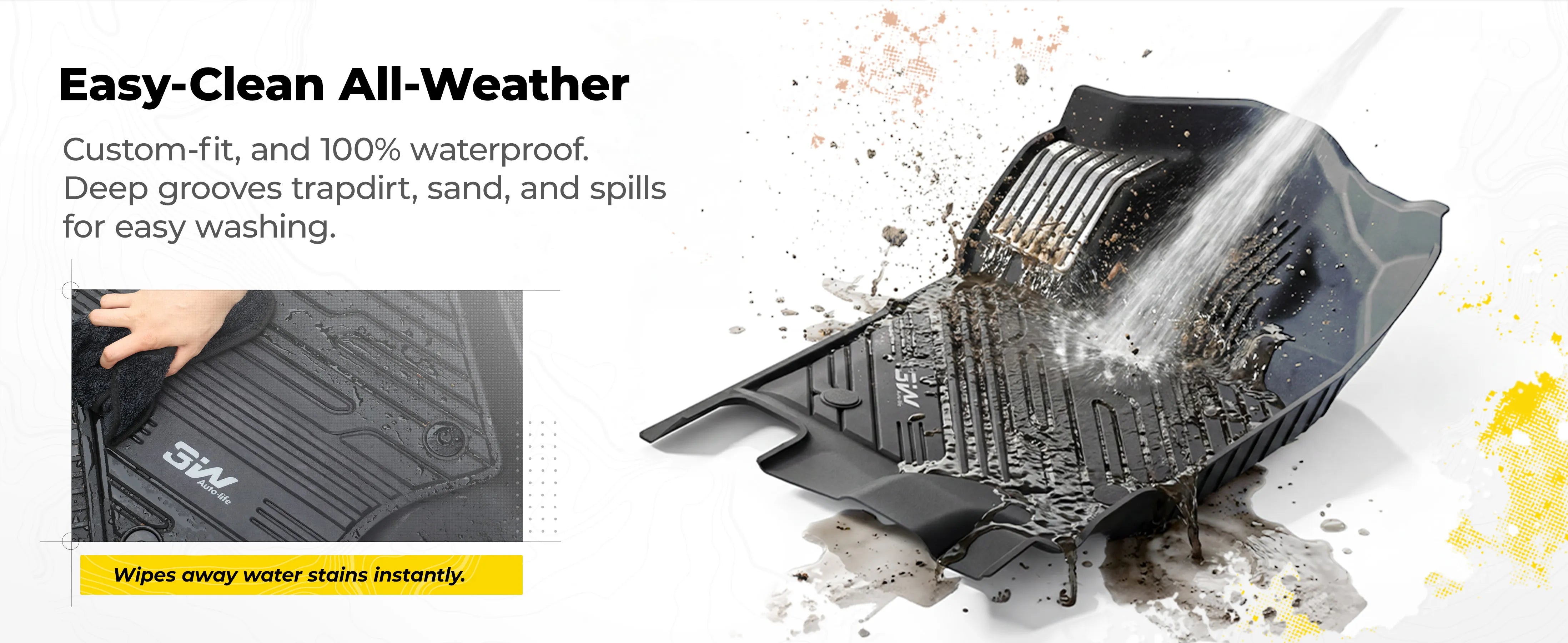 3W All-Weather Floor Mats Fit Ford F150 / F-150 Lightning SuperCrew Cab 2015-2025 (without Original Folding Under-Seat Storage Box) - 3Wliners
