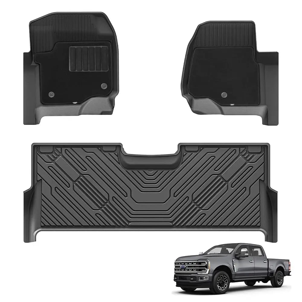 3W Custom Floor Mats Ford F250 F350 F450 F550 2017-2025 Super Duty CrewCab with Under Seat Storage Thorex™ All-Weather Protection (Bucket Seat & Carpet Floor)