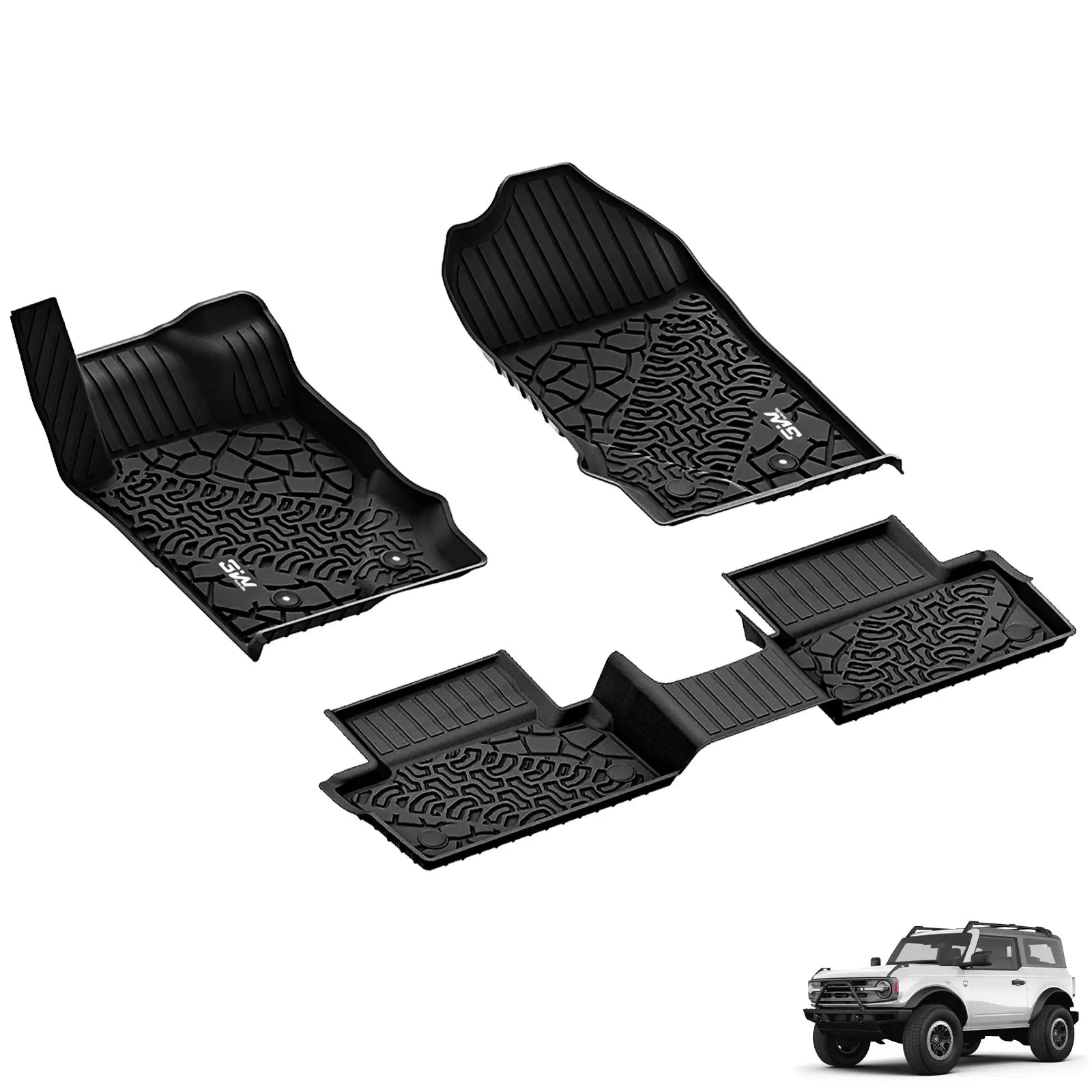 3W Ford Bronco 2-Door 2021-2025 Floor Mats Trunk Mats Thorex™ All-Weather Protection - 3Wliners