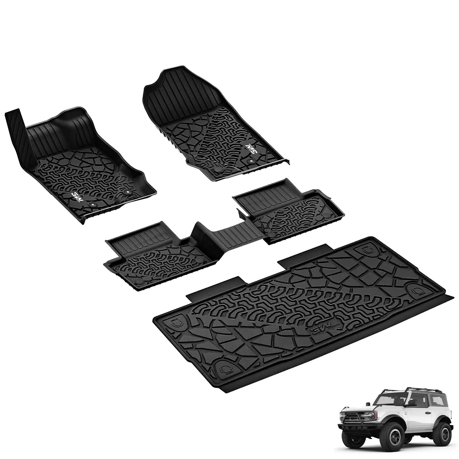 3W Ford Bronco 2-Door 2021-2025 Floor Mats Trunk Mats Thorex™ All-Weather Protection - 3Wliners