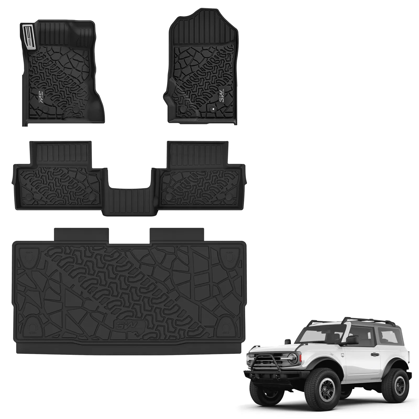 3W Ford Bronco 2-Door 2021-2025 Floor Mats Trunk Mats Thorex™ All-Weather Protection - 3Wliners