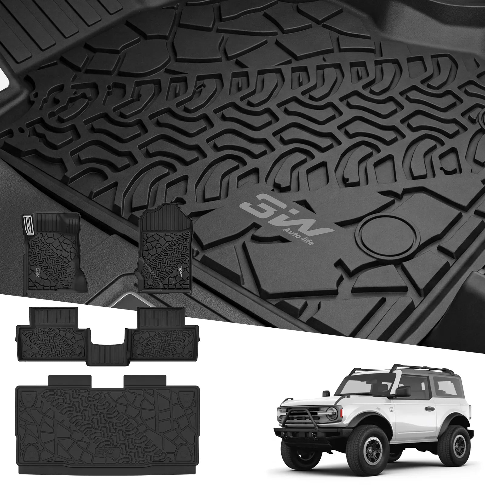 3W Ford Bronco 2-Door 2021-2025 Floor Mats Trunk Mats Thorex™ All-Weather Protection - 3Wliners