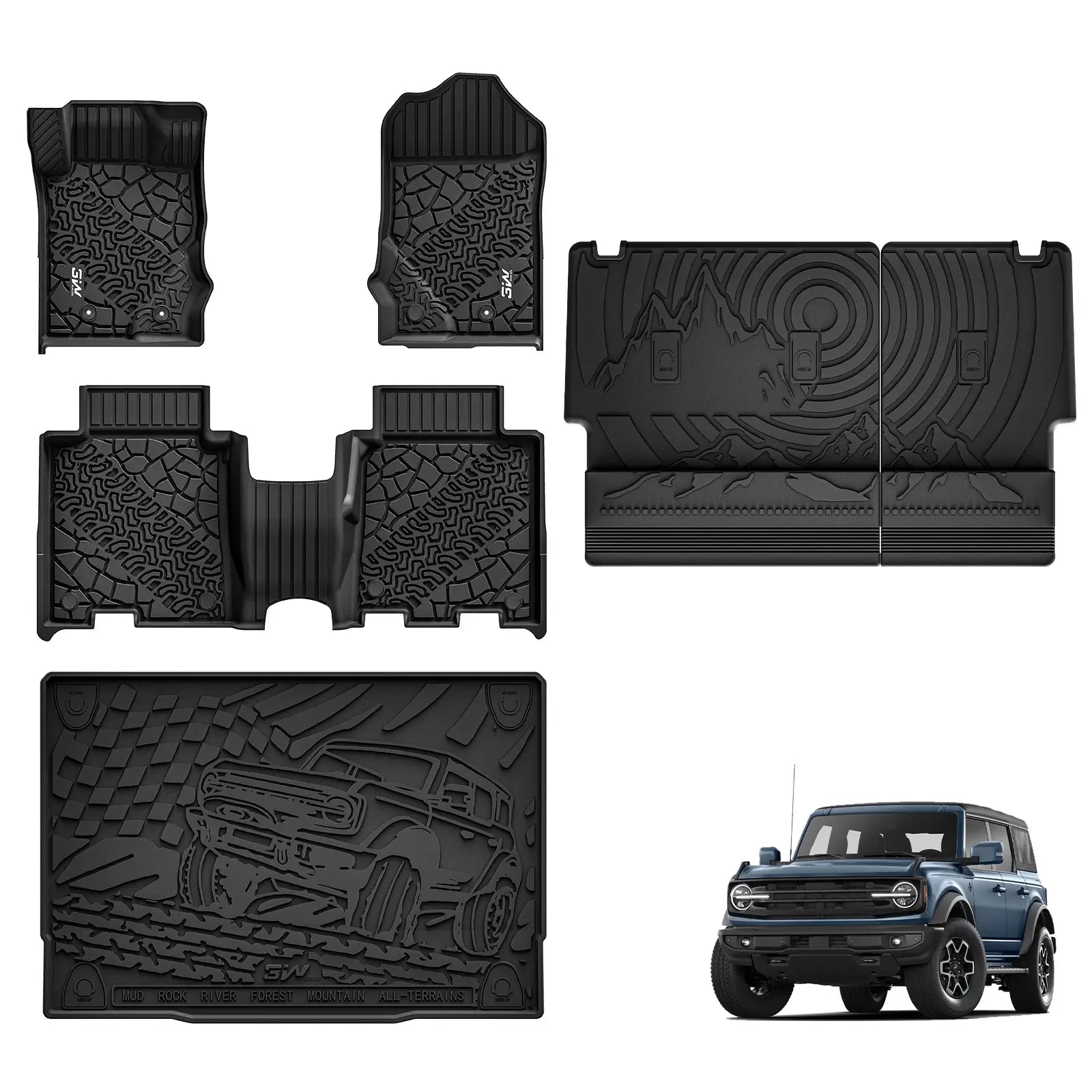 3W Ford Bronco 4-Door 2021-2025 Floor Mats / Trunk Mat Thorex™ All-Weather Protection - 3Wliners