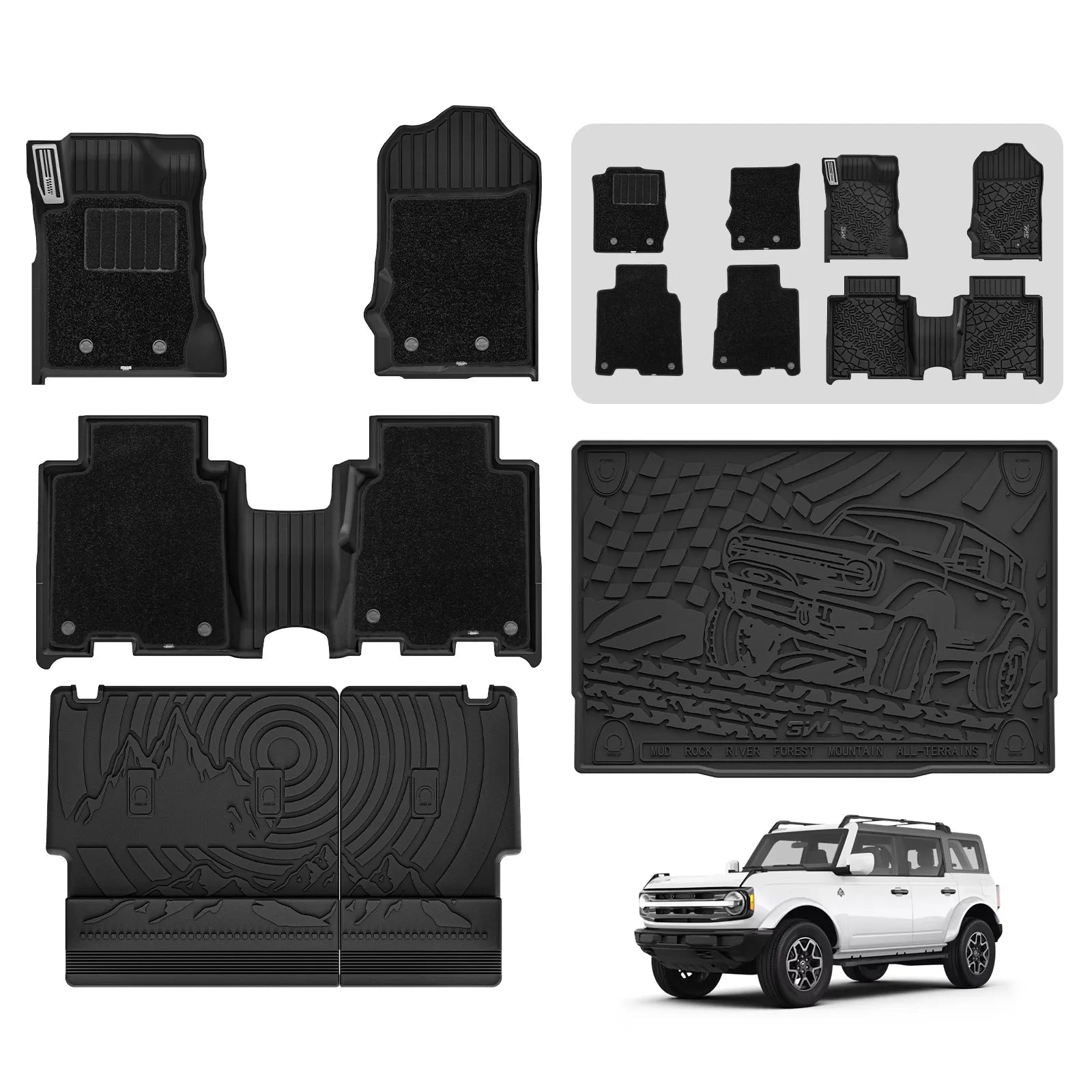 3W Ford Bronco 4-Door 2021-2025 Floor Mats / Trunk Mat Thorex™ All-Weather Protection - 3Wliners