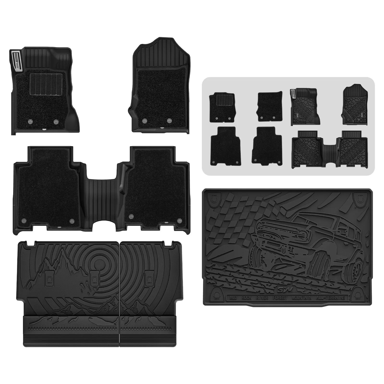 3W Ford Bronco 4-Door 2021-2025 Floor Mats / Trunk Mat Thorex™ All-Weather Protection - 3Wliners