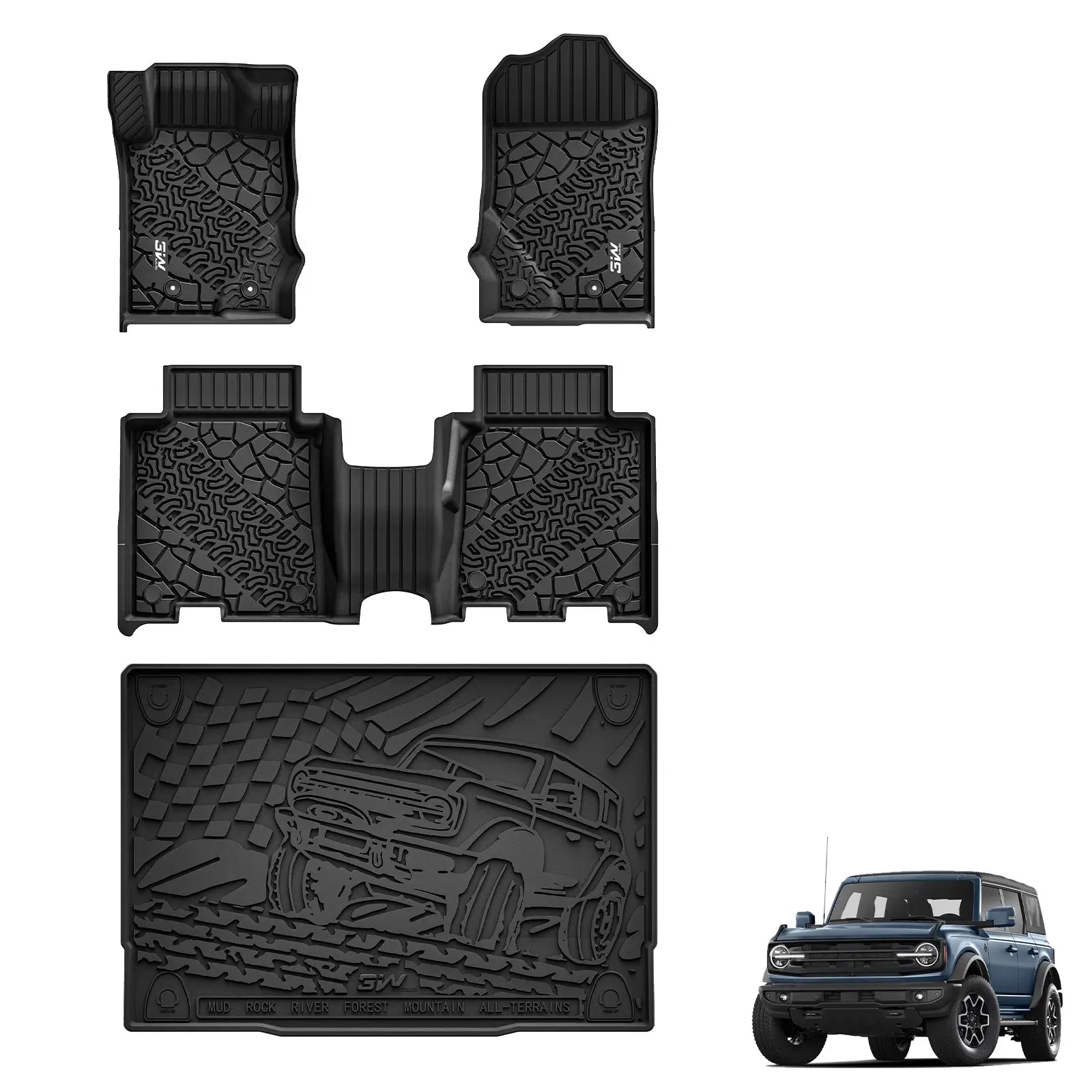 3W Ford Bronco 4-Door 2021-2025 Floor Mats / Trunk Mat Thorex™ All-Weather Protection - 3Wliners