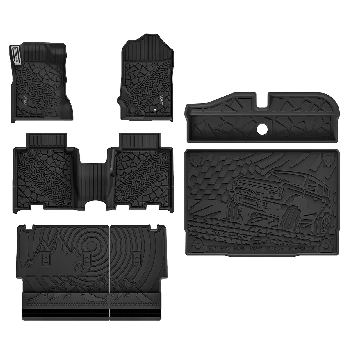 3W Floor Mats with Metal Pedal for 2021-2025 2026 Ford Bronco 4-Door
Full Protection include underfloor storage mat,All Weather TPE Custom Fit Bronco Floor Liners Cargo Liner Seat Back Protector Set