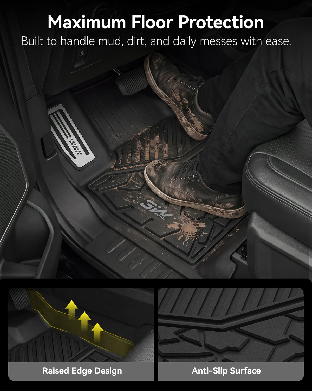 3W All-Weather Custom Fit Floor Mats for 2025-2026 Ford Expedition 7 Seats, Odorless TPE Heavy Duty Car Liners, Waterproof Anti-Slip Protection Full Set Cargo Liner Seat Back Protector