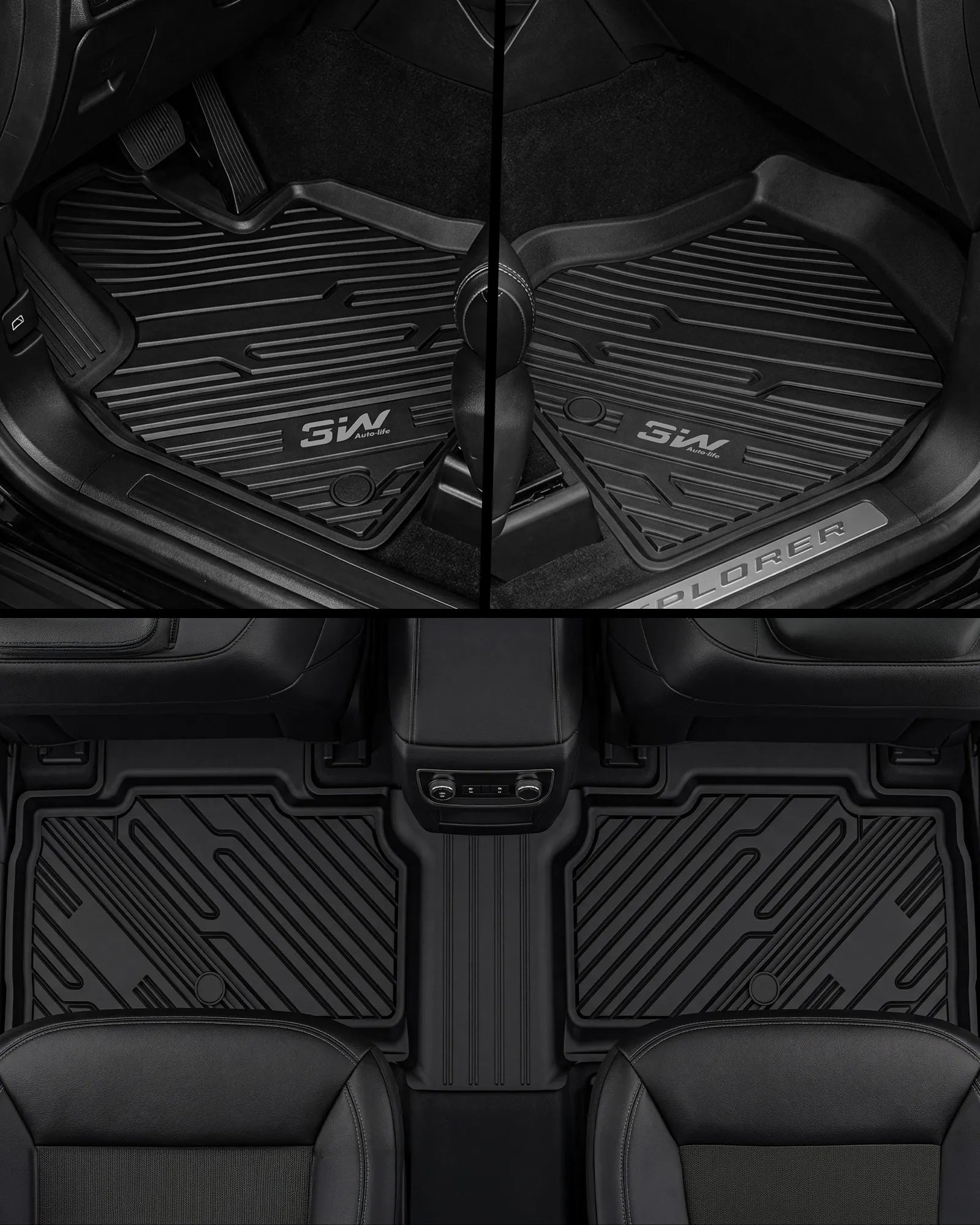 3W Ford Explorer 2020-2026 Floor Mats 6-Seat (Includes Hybrid) Thorex™ All-Weather Protection - 3Wliners