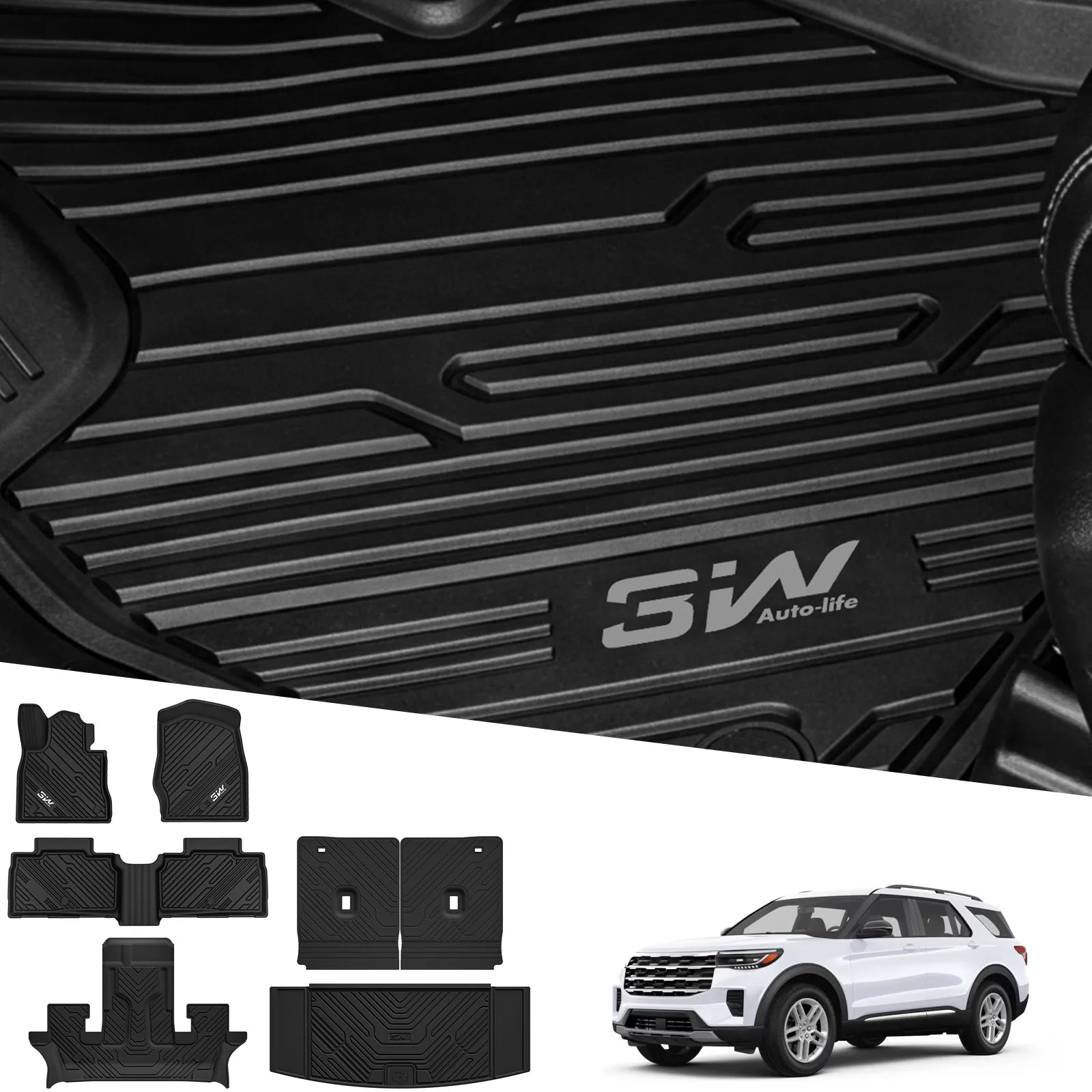 3W Ford Explorer 2020-2026 Floor Mats 6-Seat (Includes Hybrid) Thorex™ All-Weather Protection - 3Wliners