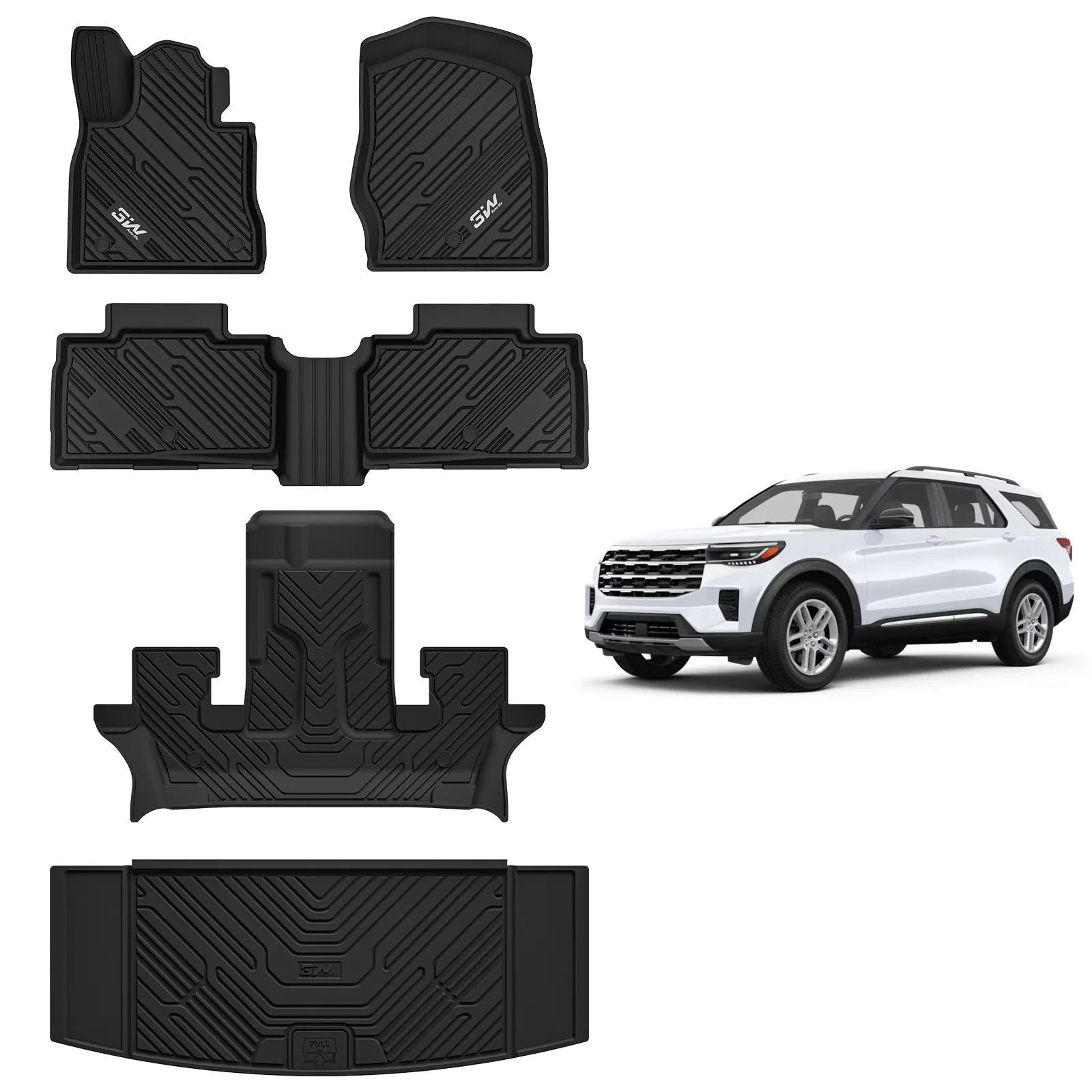 3W Ford Explorer 2020-2026 Floor Mats 6-Seat (Includes Hybrid) Thorex™ All-Weather Protection - 3Wliners