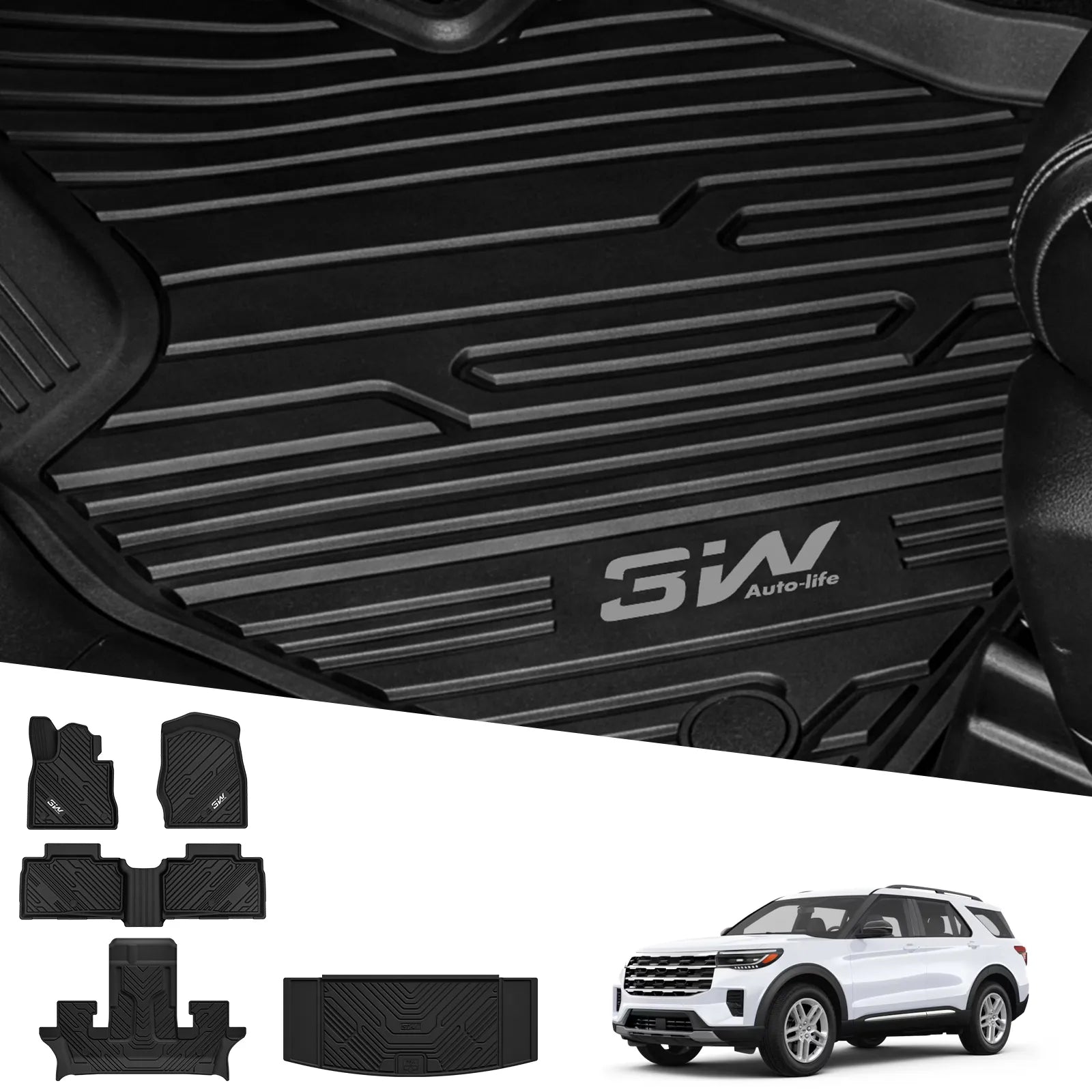 3W Ford Explorer 2020-2026 Floor Mats 6-Seat (Includes Hybrid) Thorex™ All-Weather Protection - 3Wliners