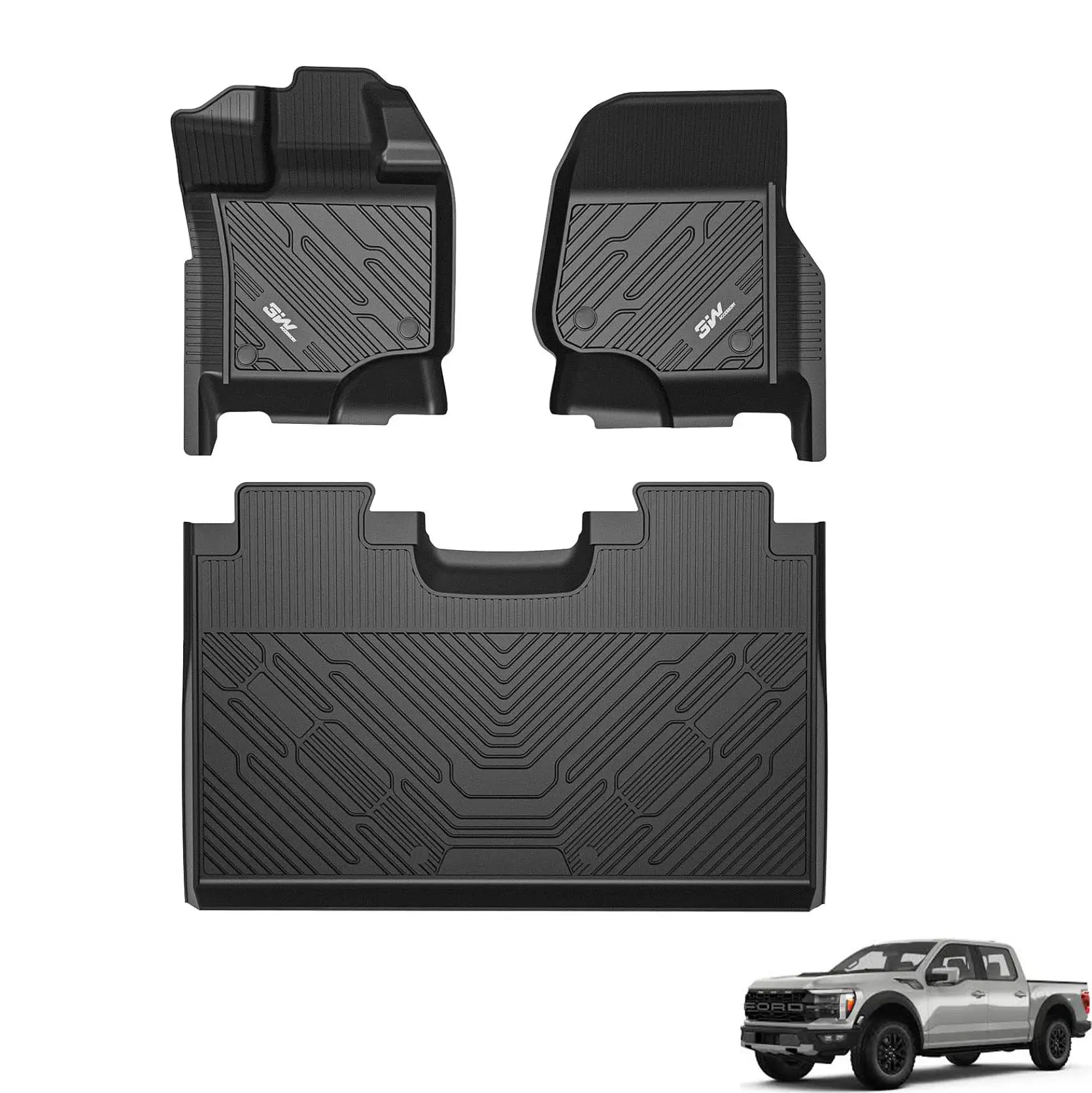 3W Custom Floor Mats Ford F150 (2015-2024) & F250 F350 F450 F550 (2017-2024) Vehicles & Parts 3Wliners F150 without Underseat Storage 1st&2nd Row Mats 