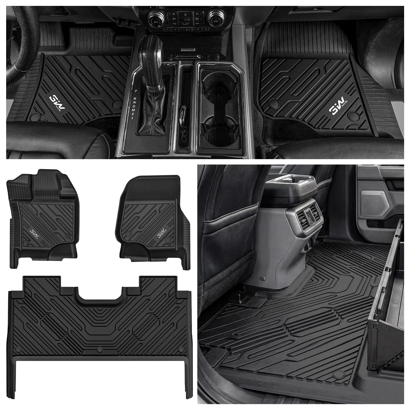 3W All-Weather Floor Mats Fit Ford F150 / F-150 Lightning SuperCrew Cab 2015-2025 (with Original Folding Under-Seat Storage Box) - 3Wliners