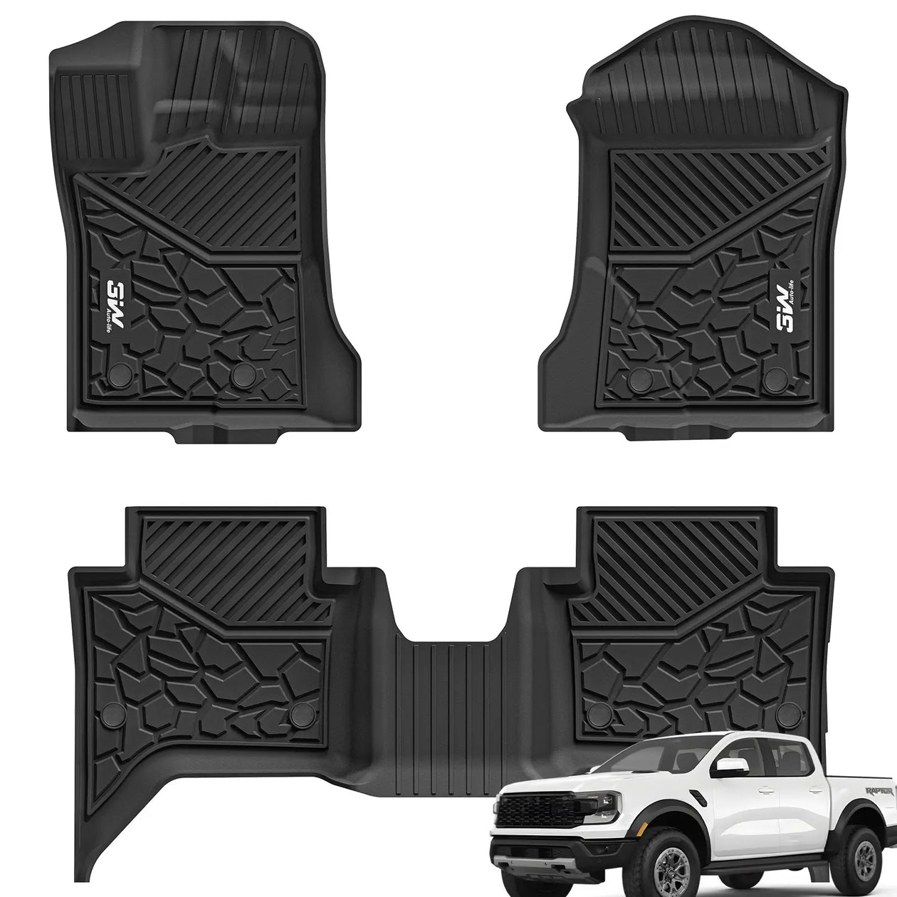3W Ford Ranger SuperCrew 2024-2026 Custom Floor Mats Thorex™ All-Weather Protection
