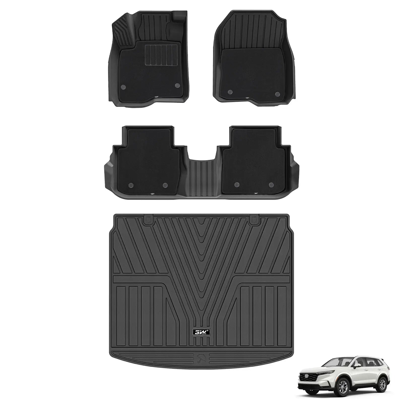 3W Honda CR-V 2023-2025 Custom Floor Mats(Include Hybrid) / Trunk Mat(Upper Positon) CRV Thorex™ All-Weather Protection - 3Wliners