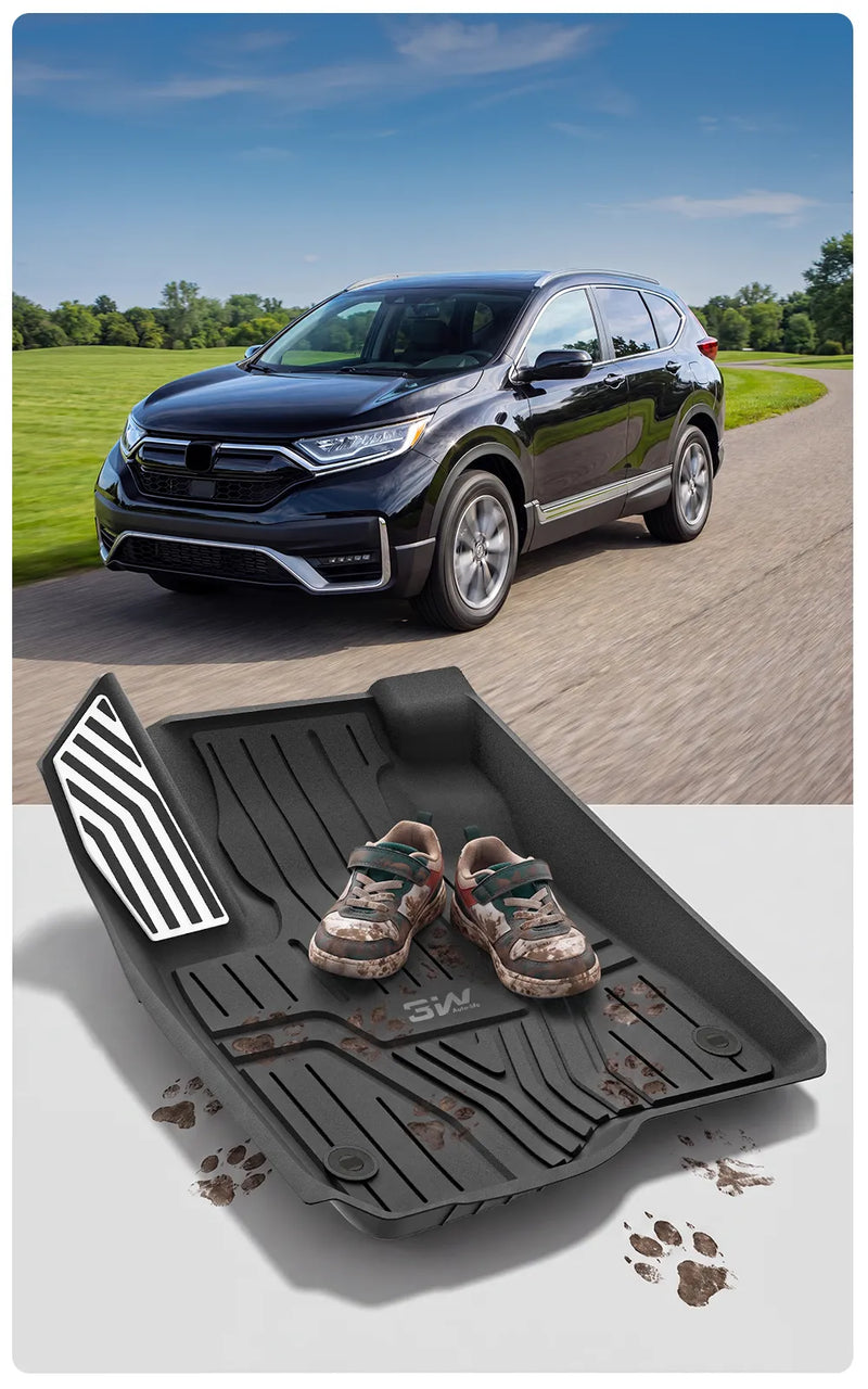 3W Floor Mats Fit for 2026 2025 2024 2023 Honda CR-V(Include Hybrid & CRV FCEV), Custom Fit Floor Liner for 1st 2nd Row Floor Liner TPE All-Weather Car Liners Black