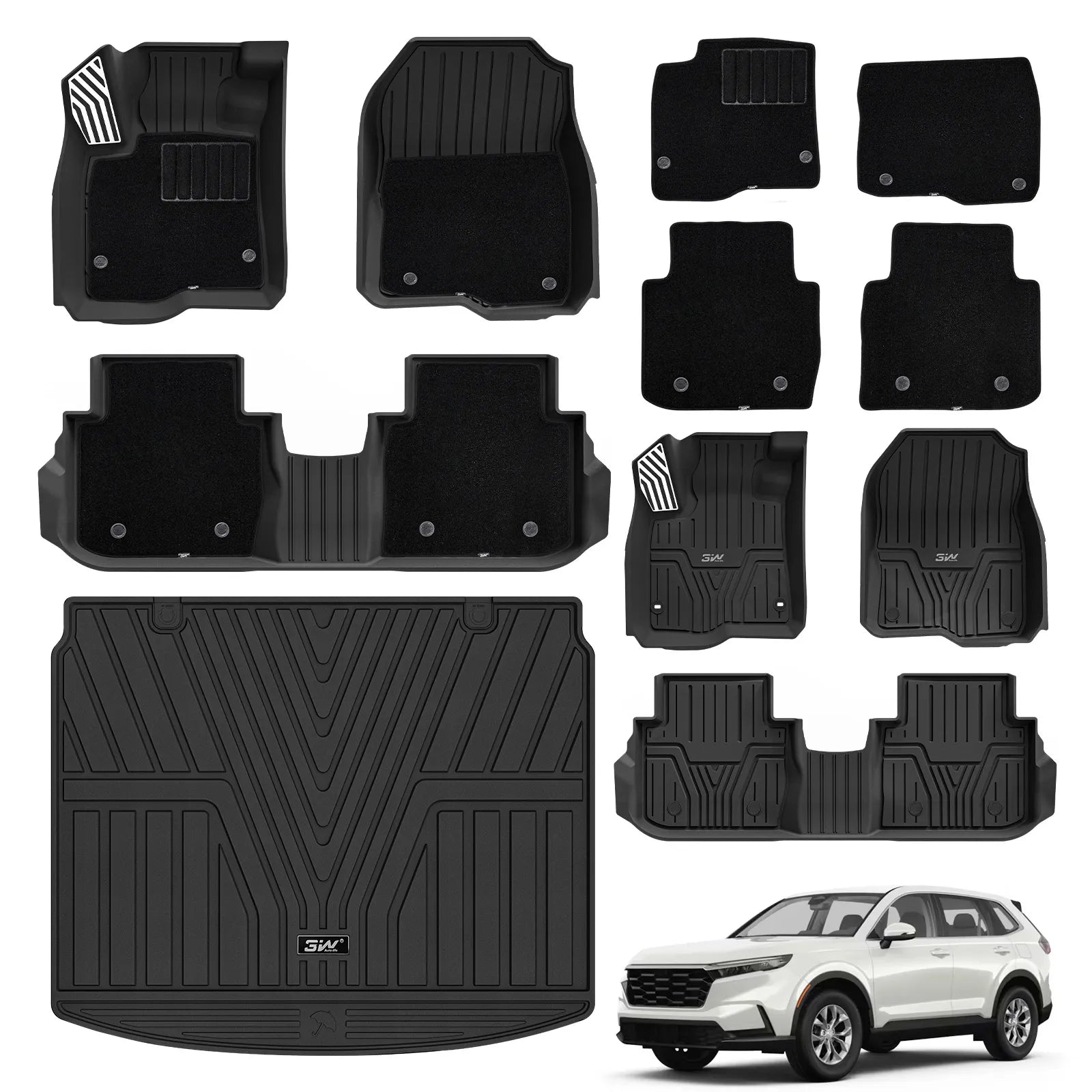 3W Floor Mats(with Metal Pedals) with Carpet & Cargo Liner Fit for Honda CR-V 2023 2024 2025 2026 TPE All Weather Waterproof Custom Fit Automotive Liners and Carpet for Honda CRV(Include Hybrid)