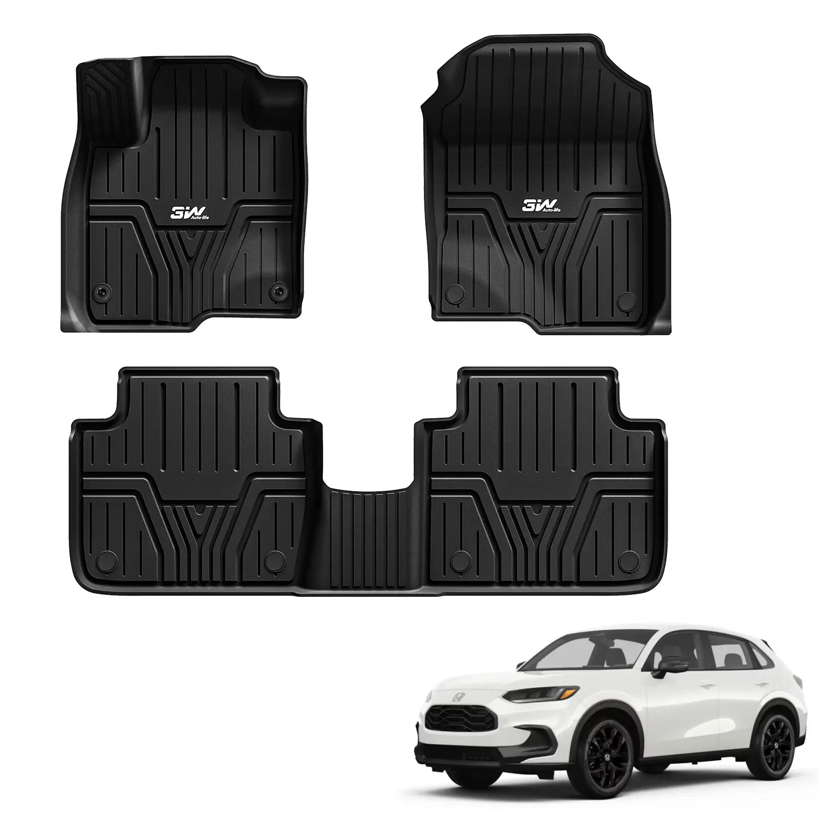3W Honda HR-V 2023-2025 (Include Hybrid) Floor Mats / Trunk Mat Custom Mat TPE Material & All-Weather Protection Vehicles & Parts 3Wliners 2023-2025 HR-V 2023-2025 1st&2nd Row Mat