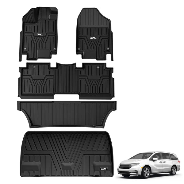 thumbnail interactive-video image 1 of Floor Mats & Trunk Mat For Honda Odyssey 2026 2025 2024 2023 2022 2021 2020 2019 2018 Mini Passenger Van, All Weather TPE Car Floor Liners-1st 1 of 9