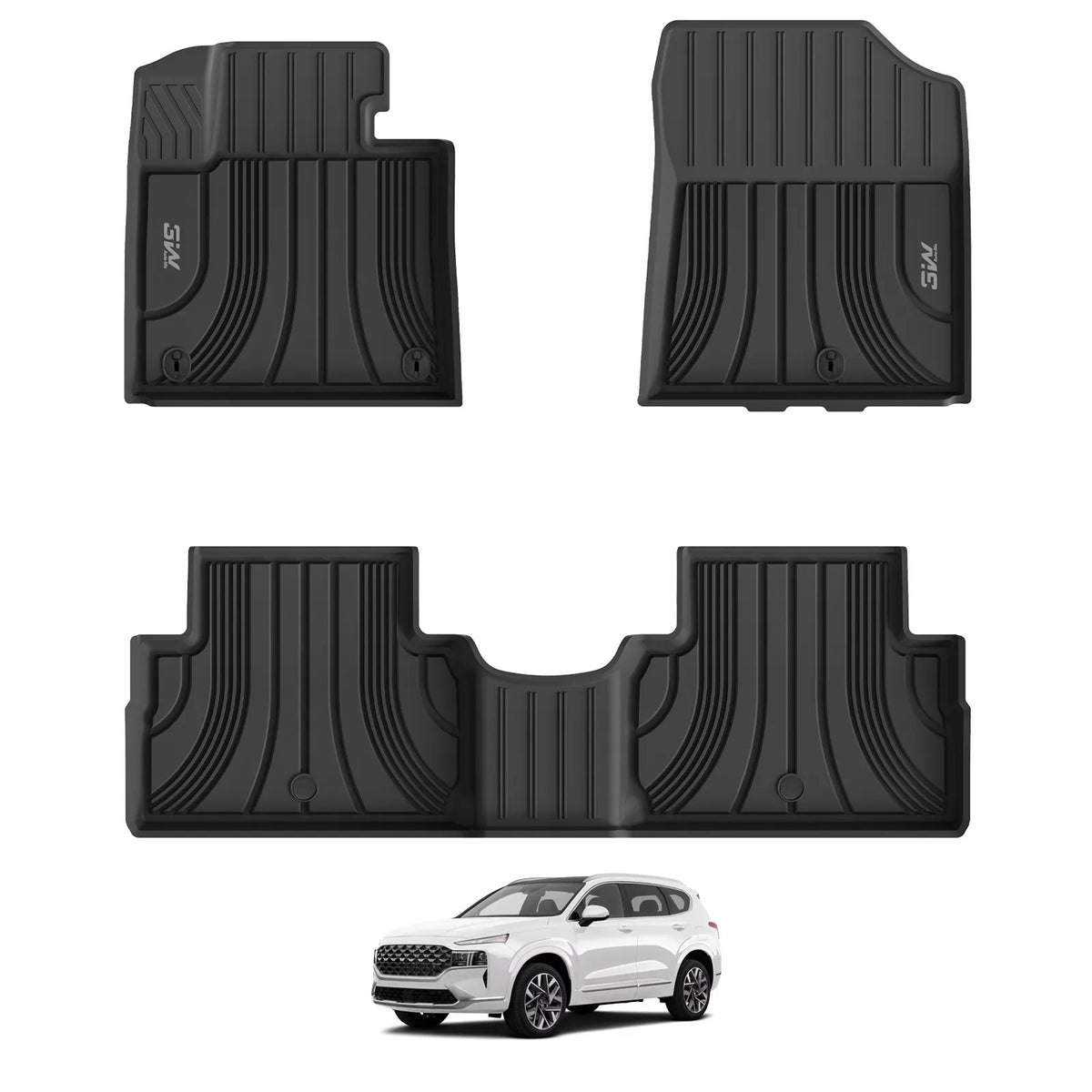 3W Floor Mats Fit 2021-2023 Hyundai Santa Fe Gas, TPE All-Weather
Custom Fit 1st & 2nd Row Liners, No Gaps No Odor, Black