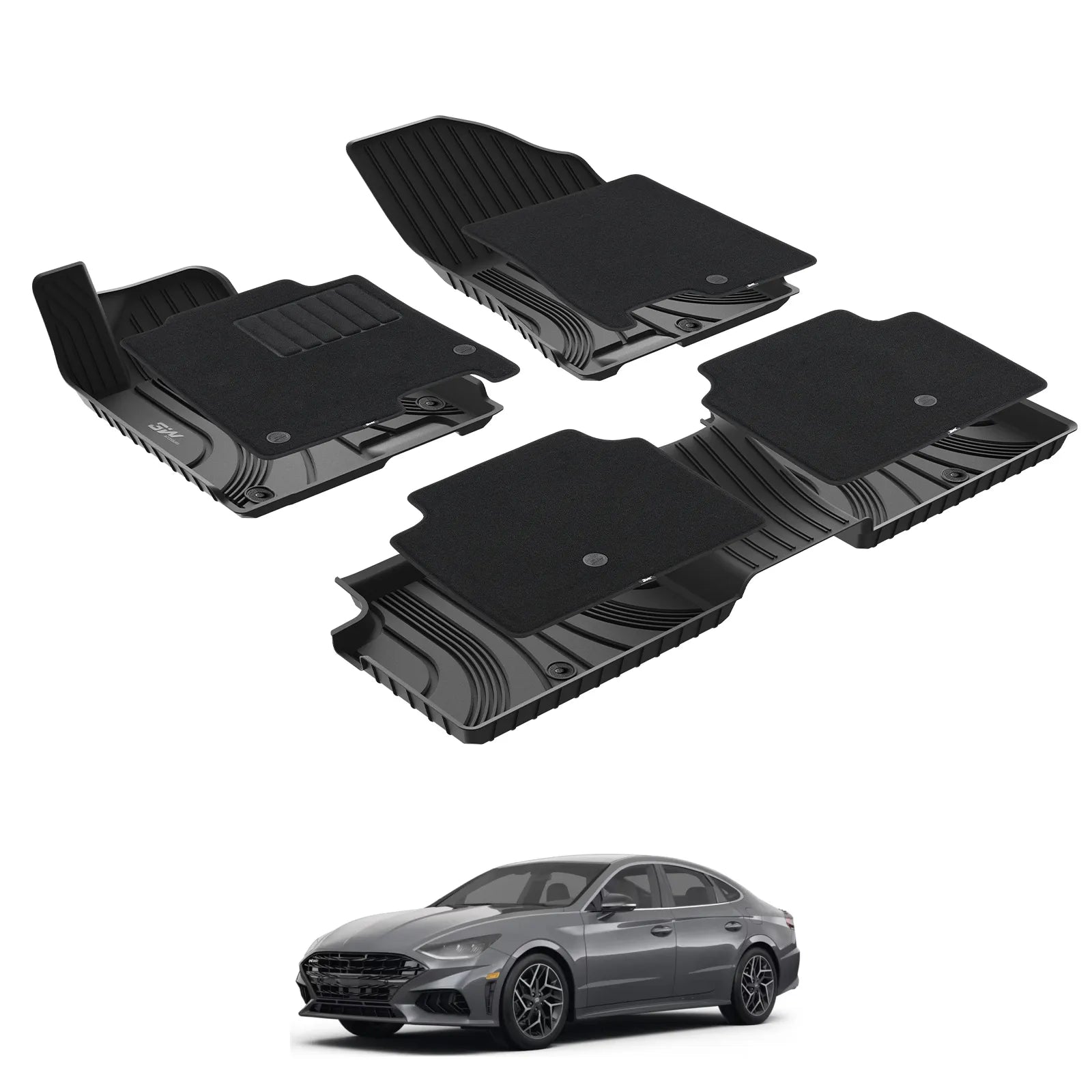 3W Hyundai Sonata 2020-2026 (Only for FWD Models) Custom Floor Mats with Double Layer Carpet Thorex™ All-Weather Protection - 3Wliners